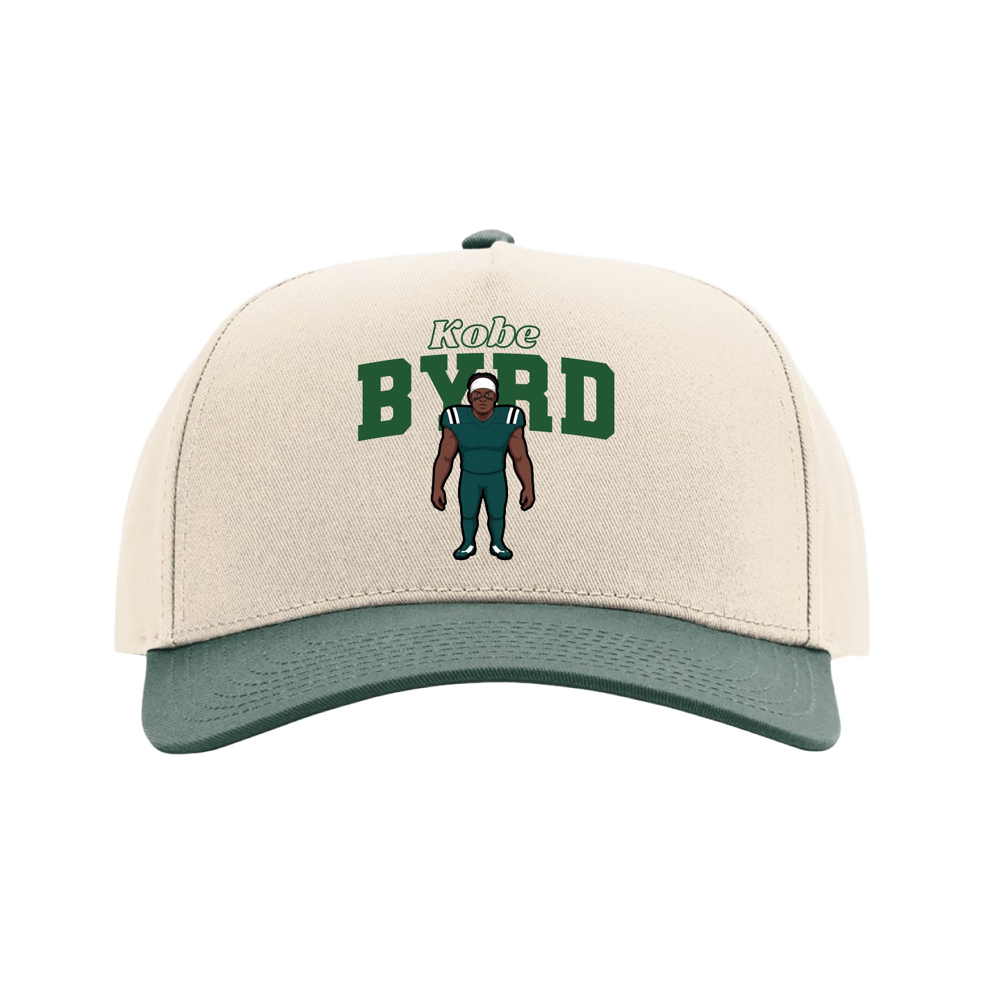 Full Fabric Five-Panel Champ Cap — Name Arch in Cream/Green