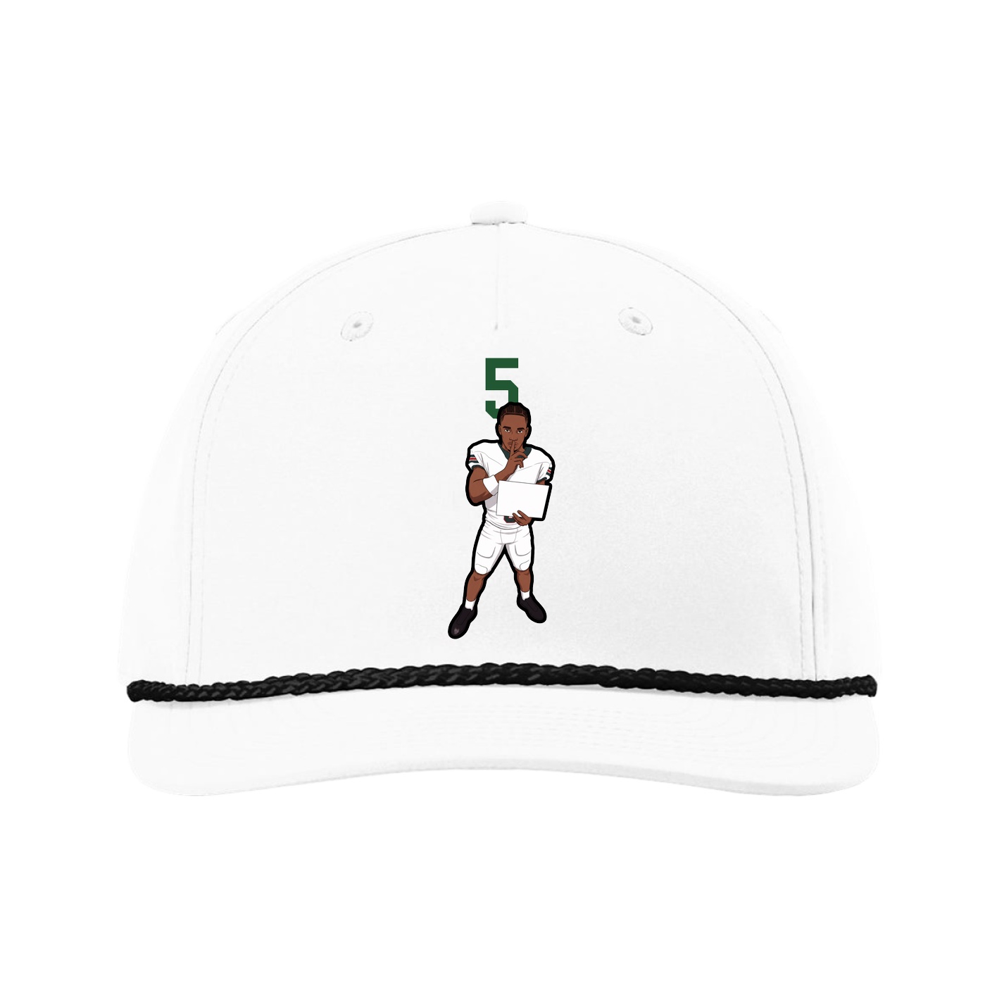 Five-Panel Classic Rope Cap — Number Top in White