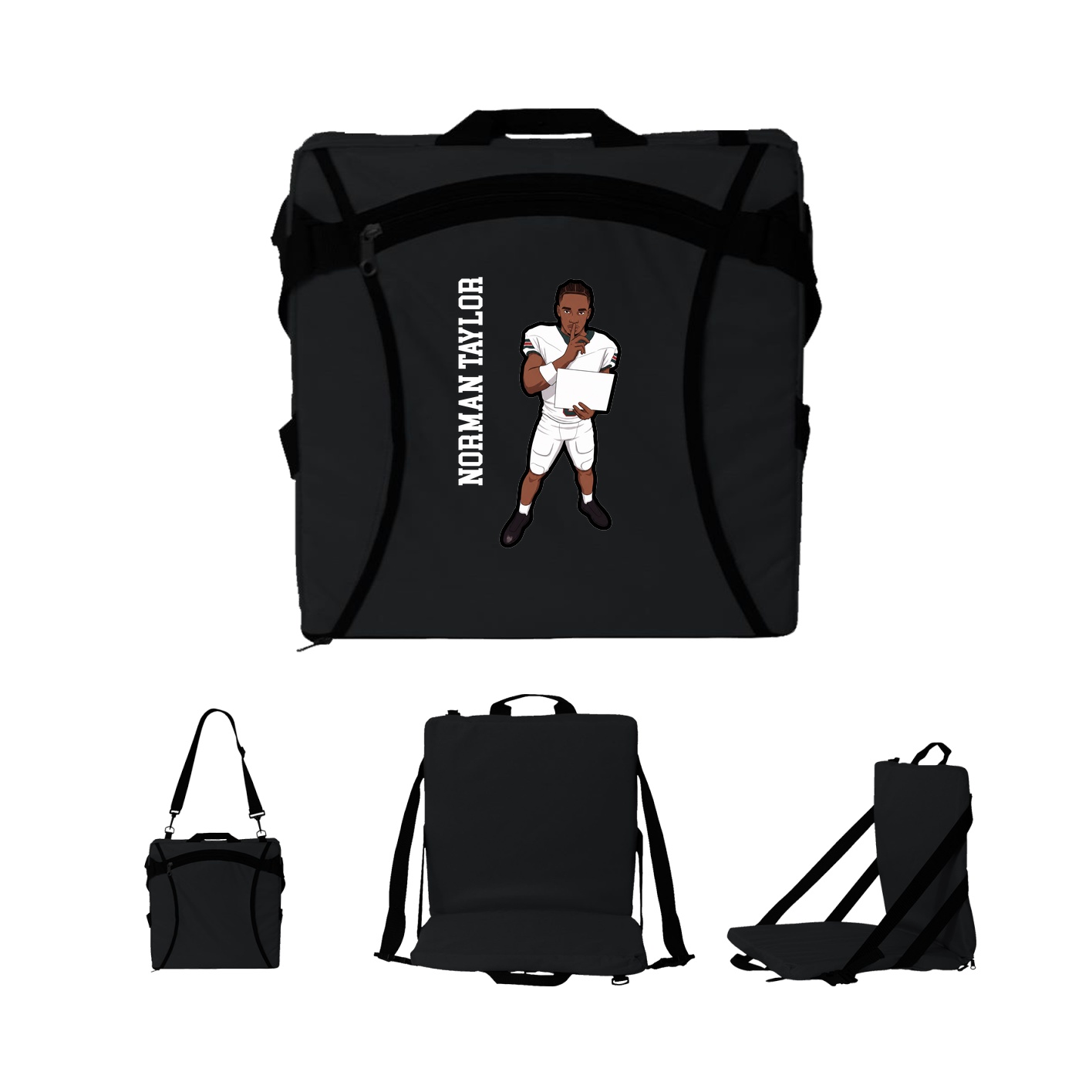 Folding Stadium Seat — Name Vertical in Black