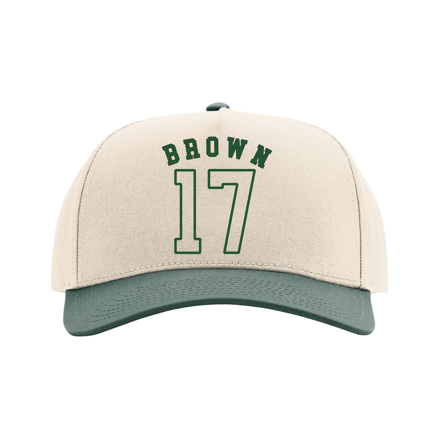 Full Fabric Five-Panel Champ Cap — Shirsey Arch in Cream/Green
