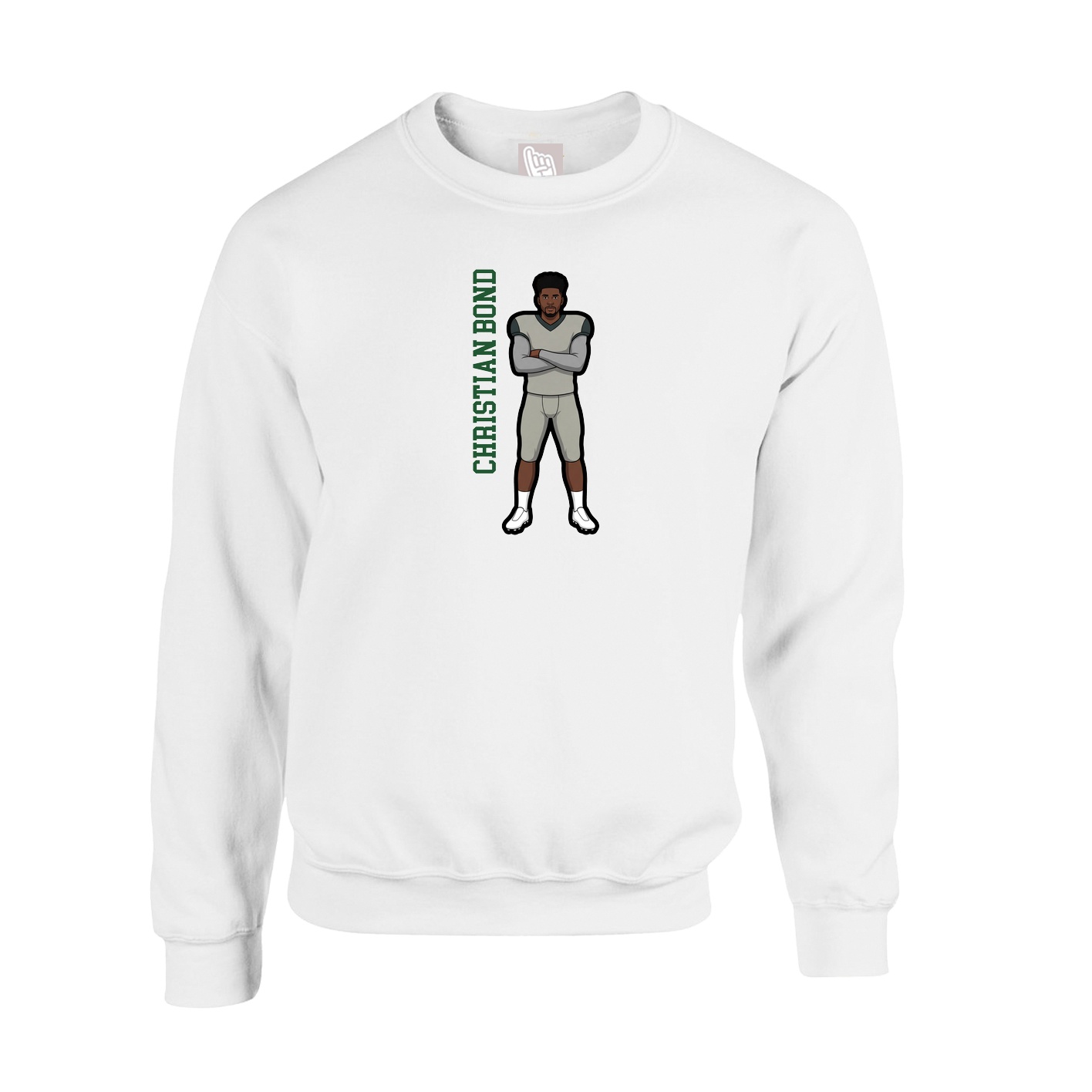 Fleece Crew — Name Vertical in White