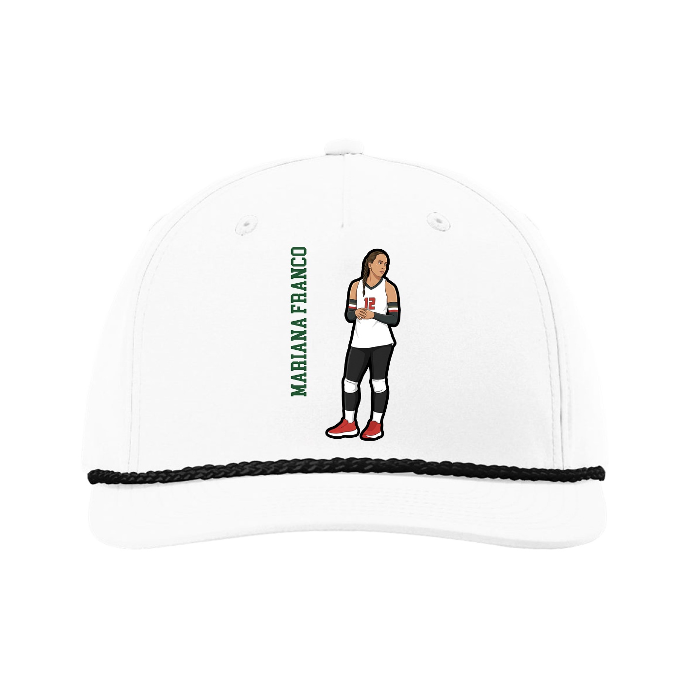 Five-Panel Classic Rope Cap — Name Vertical in White