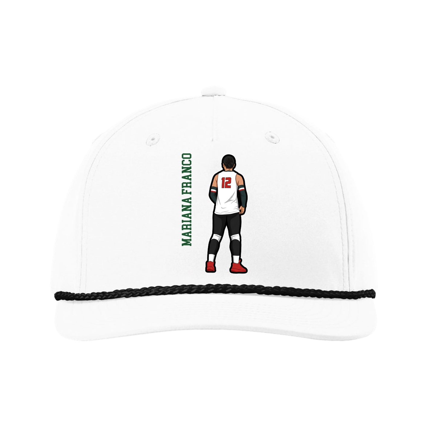 Five-Panel Classic Rope Cap — Name Vertical in White