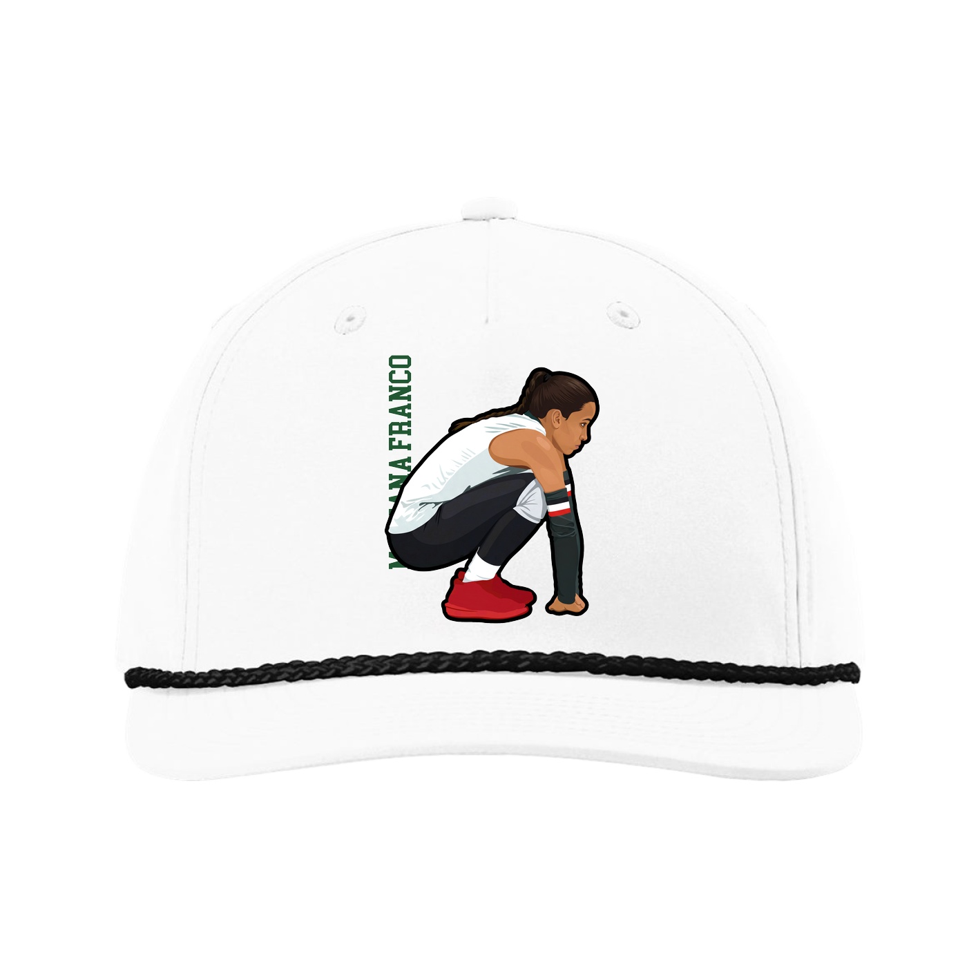 Five-Panel Classic Rope Cap — Name Vertical in White