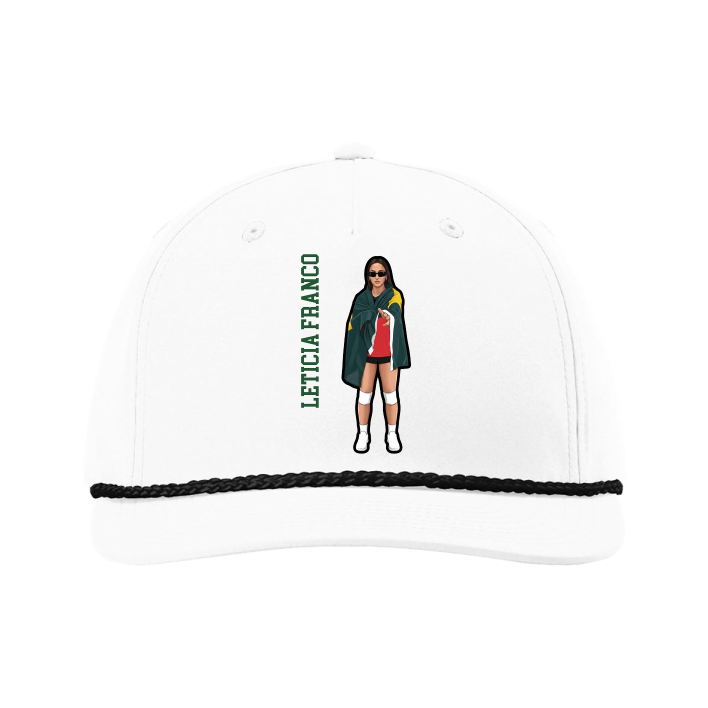 Five-Panel Classic Rope Cap — Name Vertical in White
