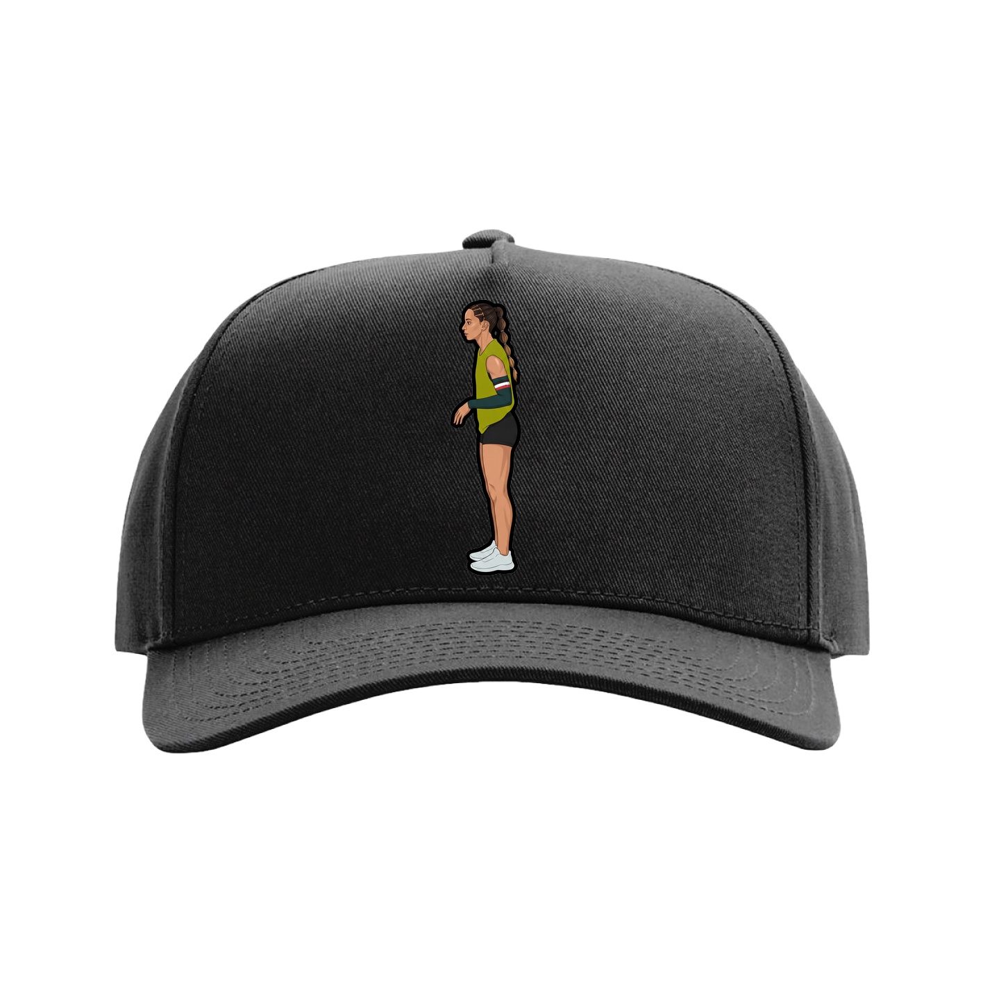 Full Fabric Five-Panel Champ Cap — Name Vertical in Black