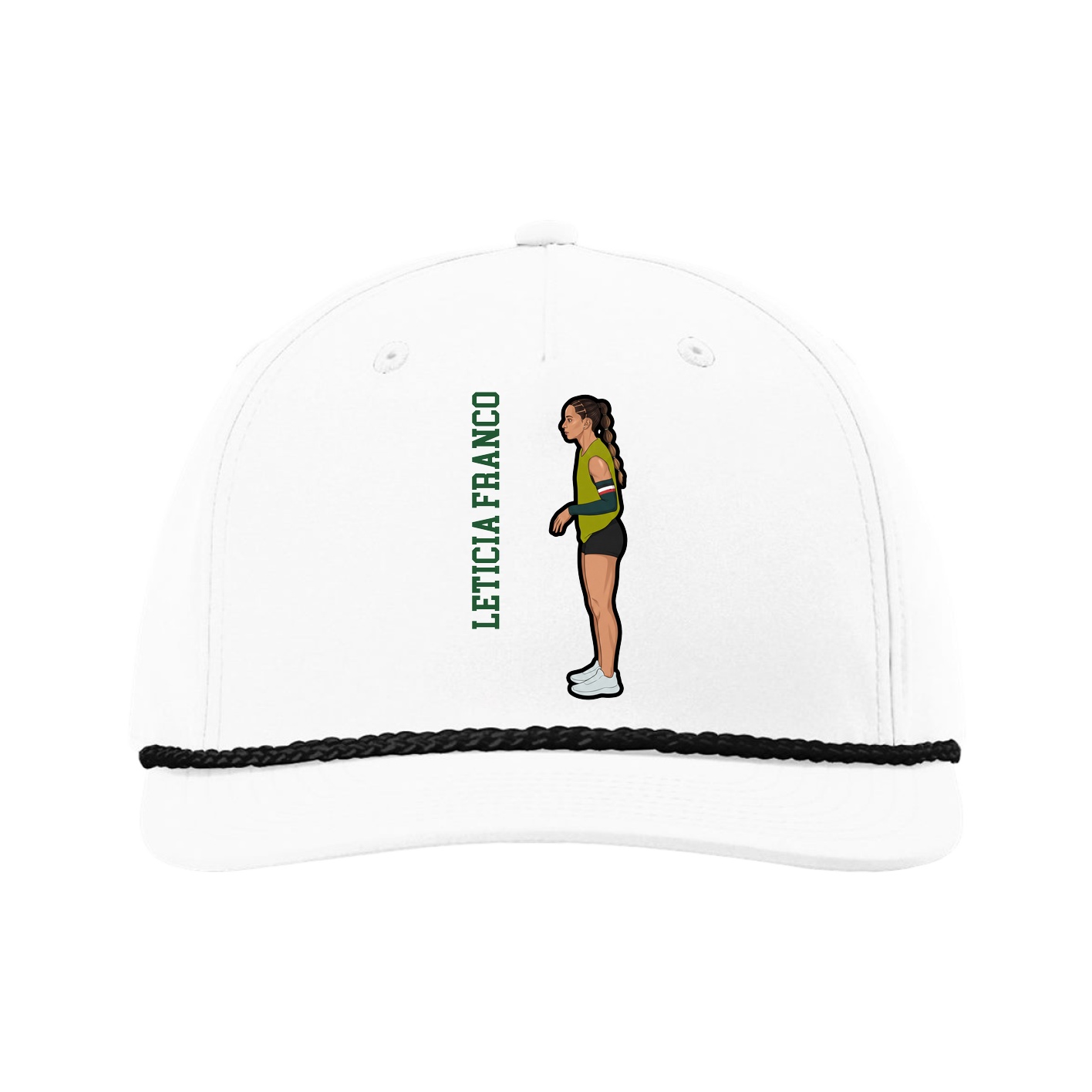 Five-Panel Classic Rope Cap — Name Vertical in White