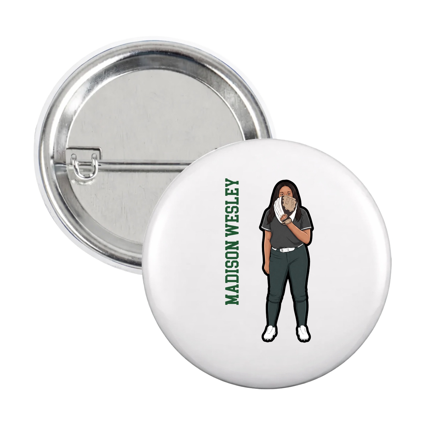 Game Day Button — Name Vertical in White