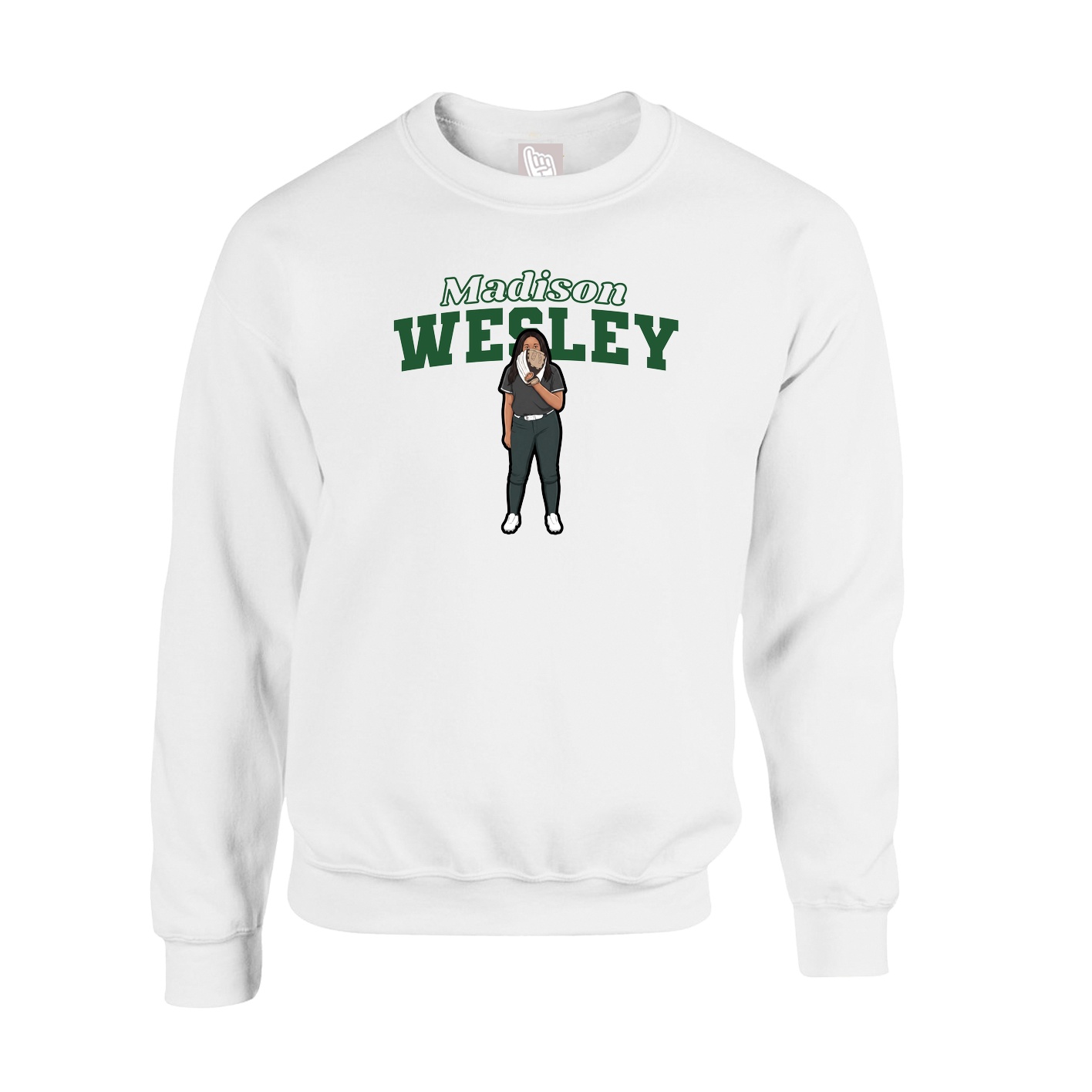 Fleece Crew — Name Arch in White