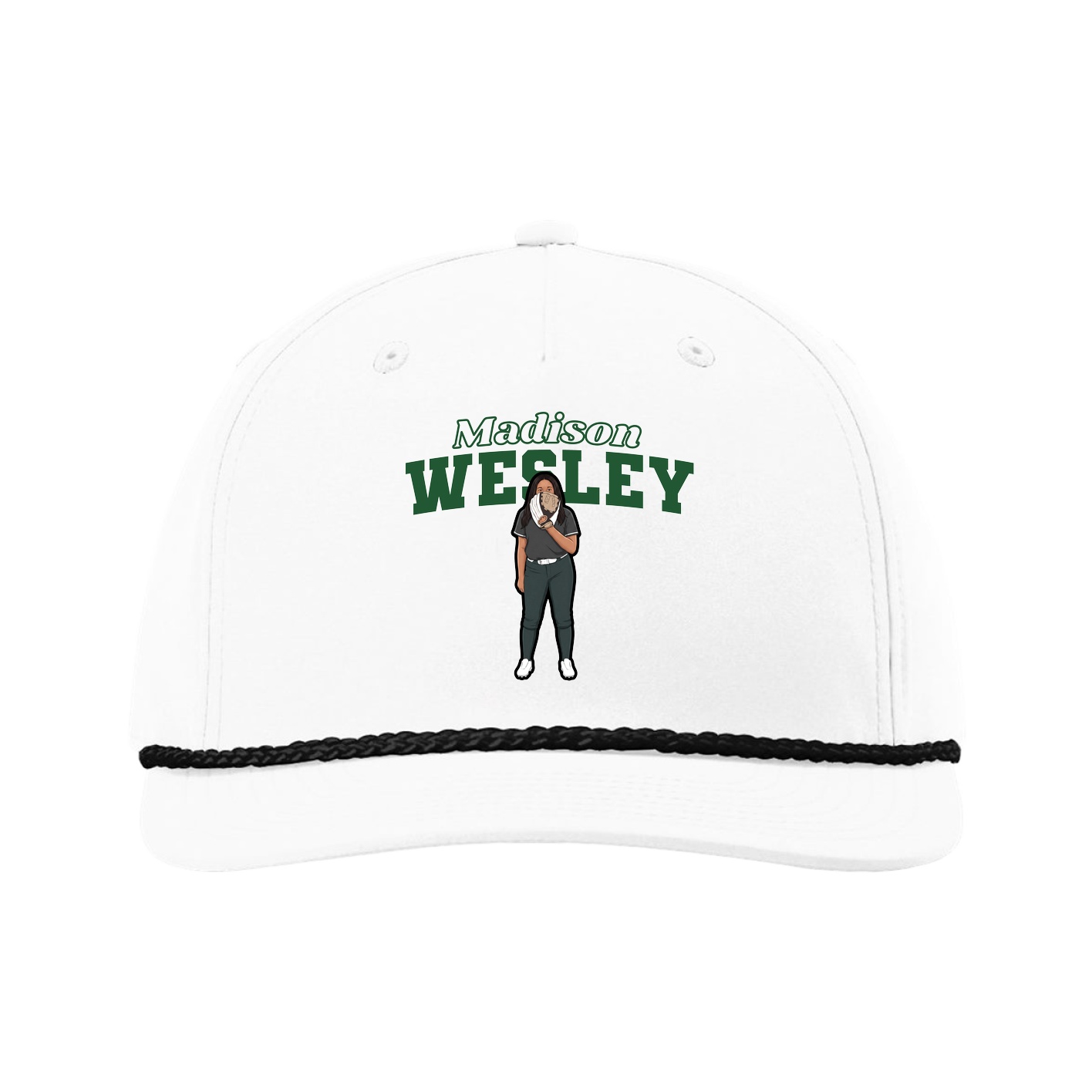 Five-Panel Classic Rope Cap — Name Arch in White