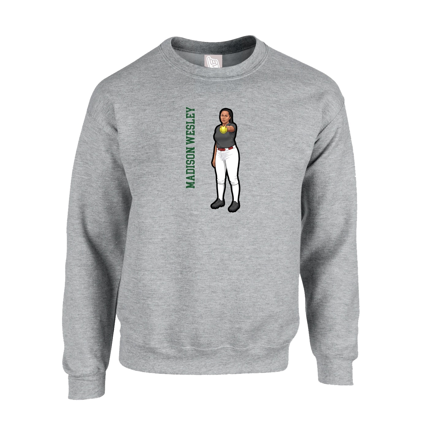 Fleece Crew — Name Vertical in Grey