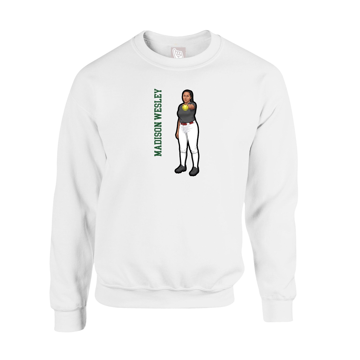 Fleece Crew — Name Vertical in White