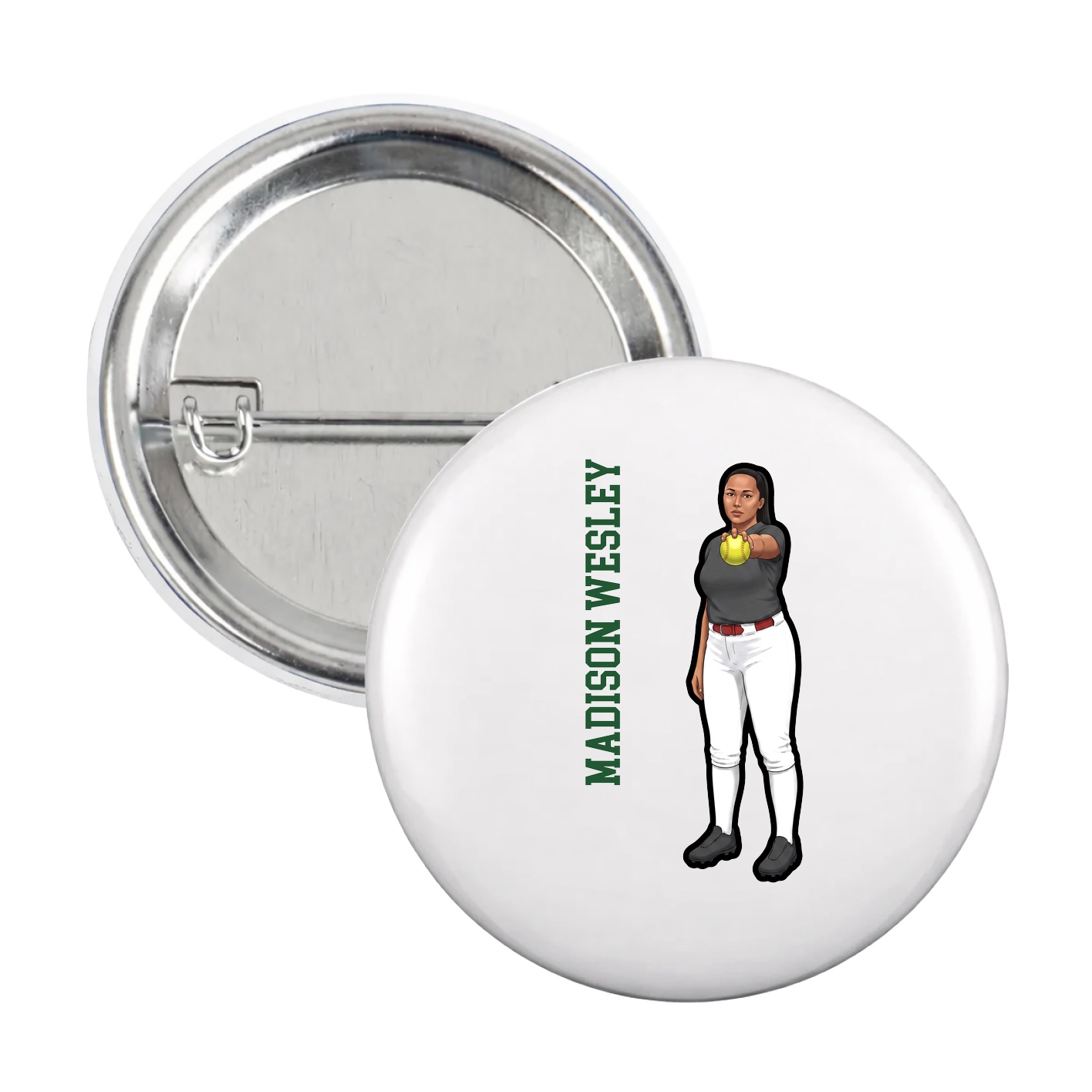 Game Day Button — Name Vertical in White