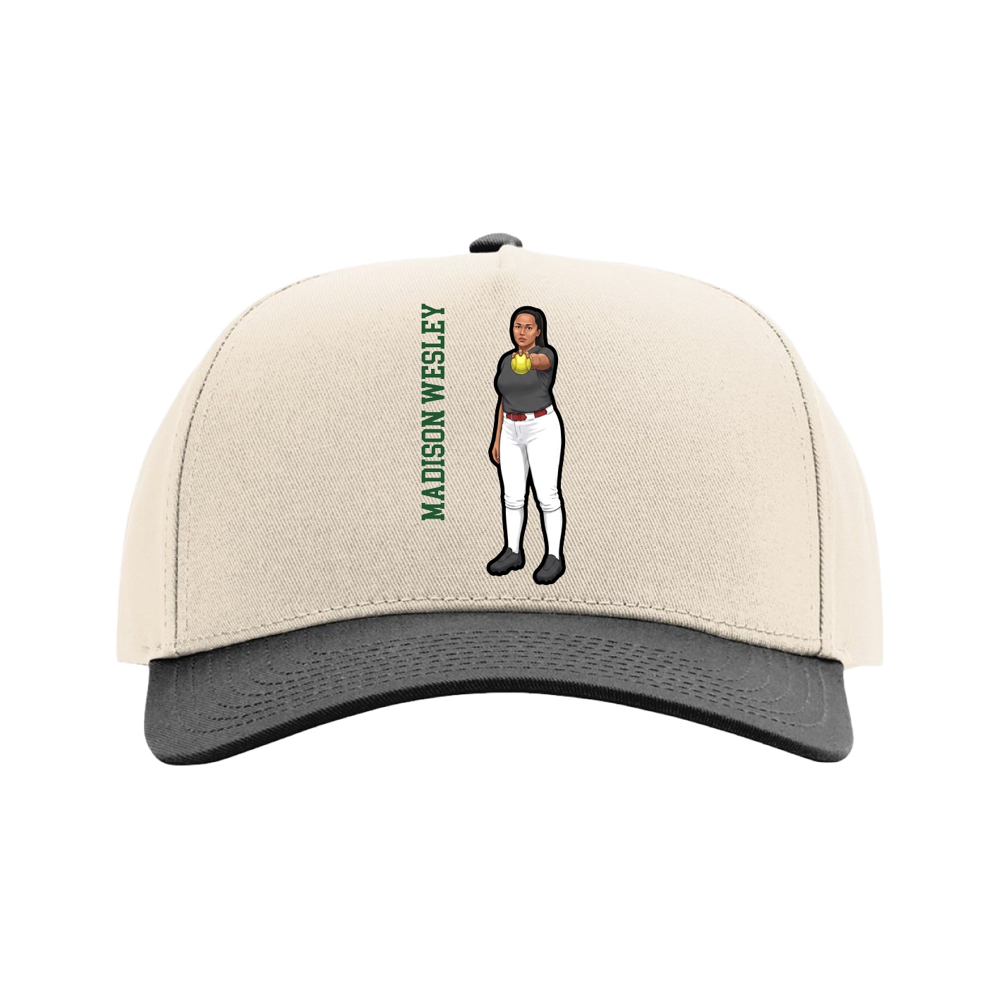 Full Fabric Five-Panel Champ Cap — Name Vertical in Cream/Black