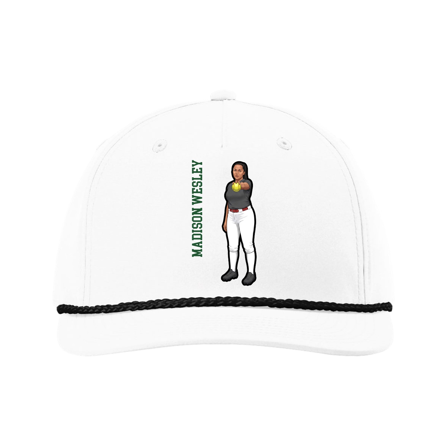 Five-Panel Classic Rope Cap — Name Vertical in White