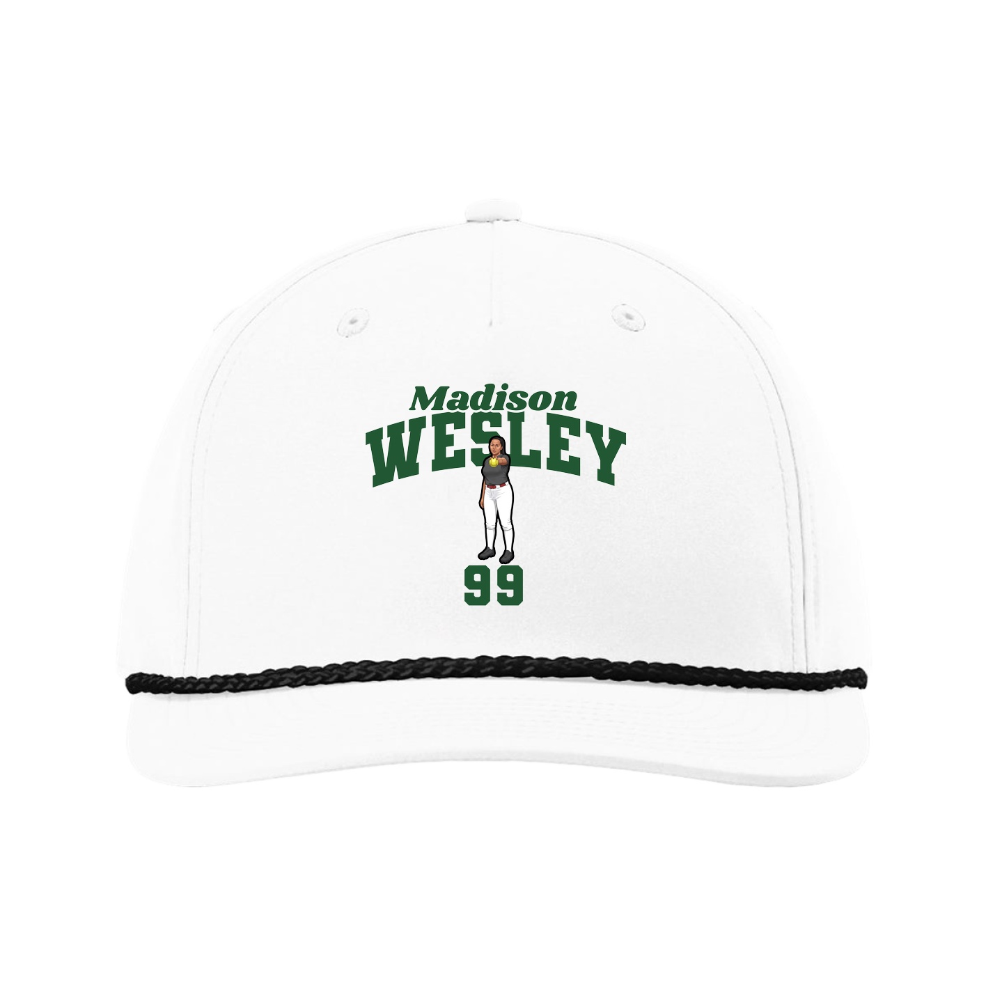 Five-Panel Classic Rope Cap — Signature Arch in White