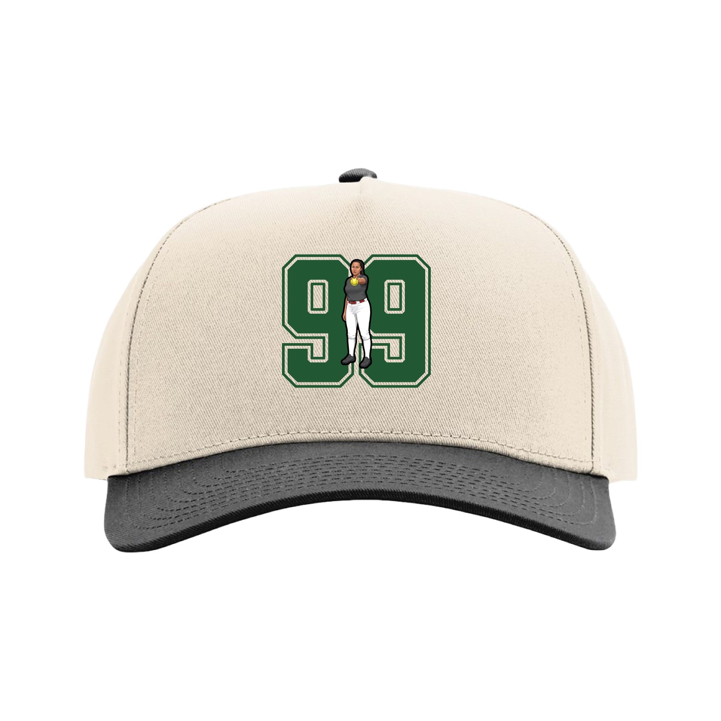 Full Fabric Five-Panel Champ Cap — Number in Cream/Black