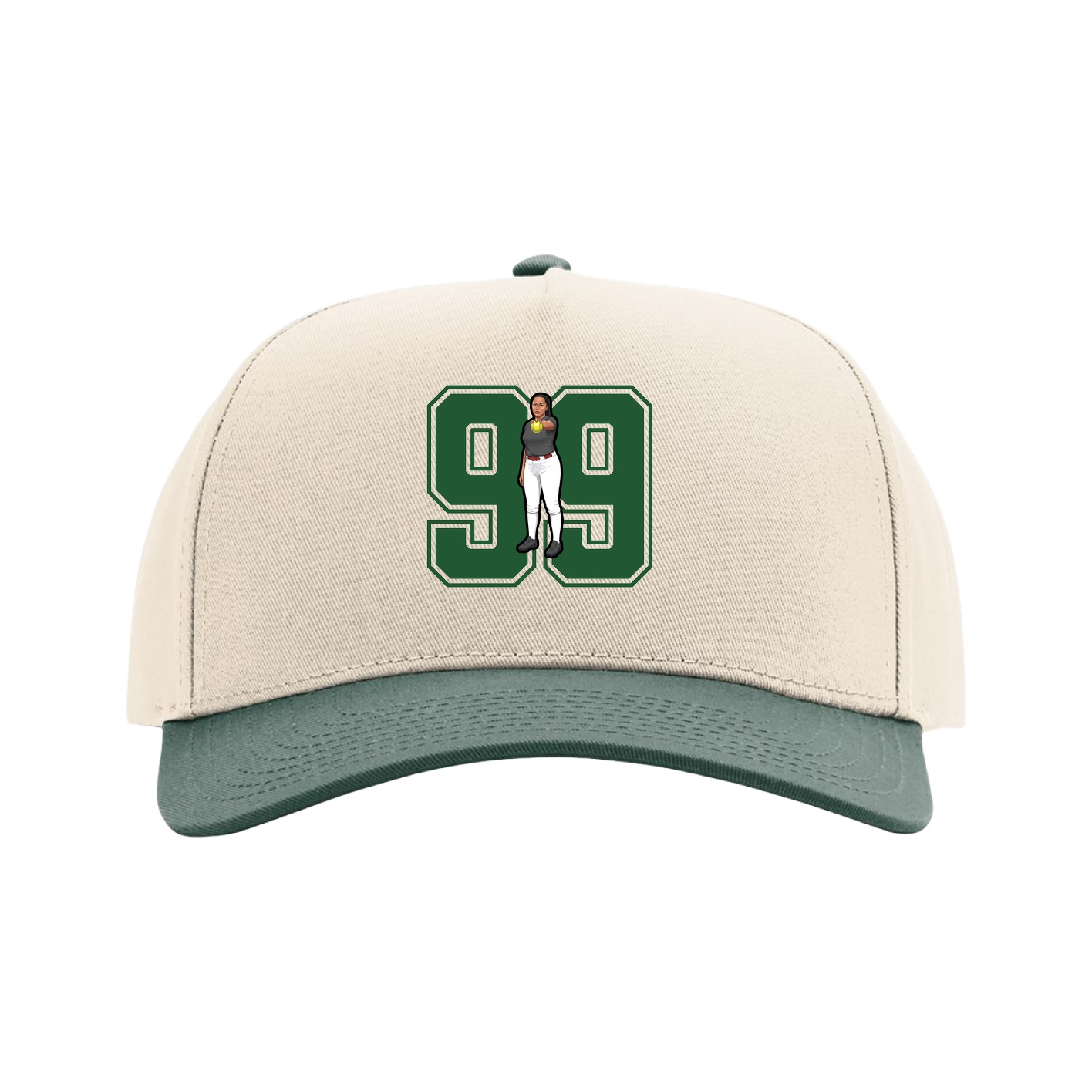Full Fabric Five-Panel Champ Cap — Number in Cream/Green