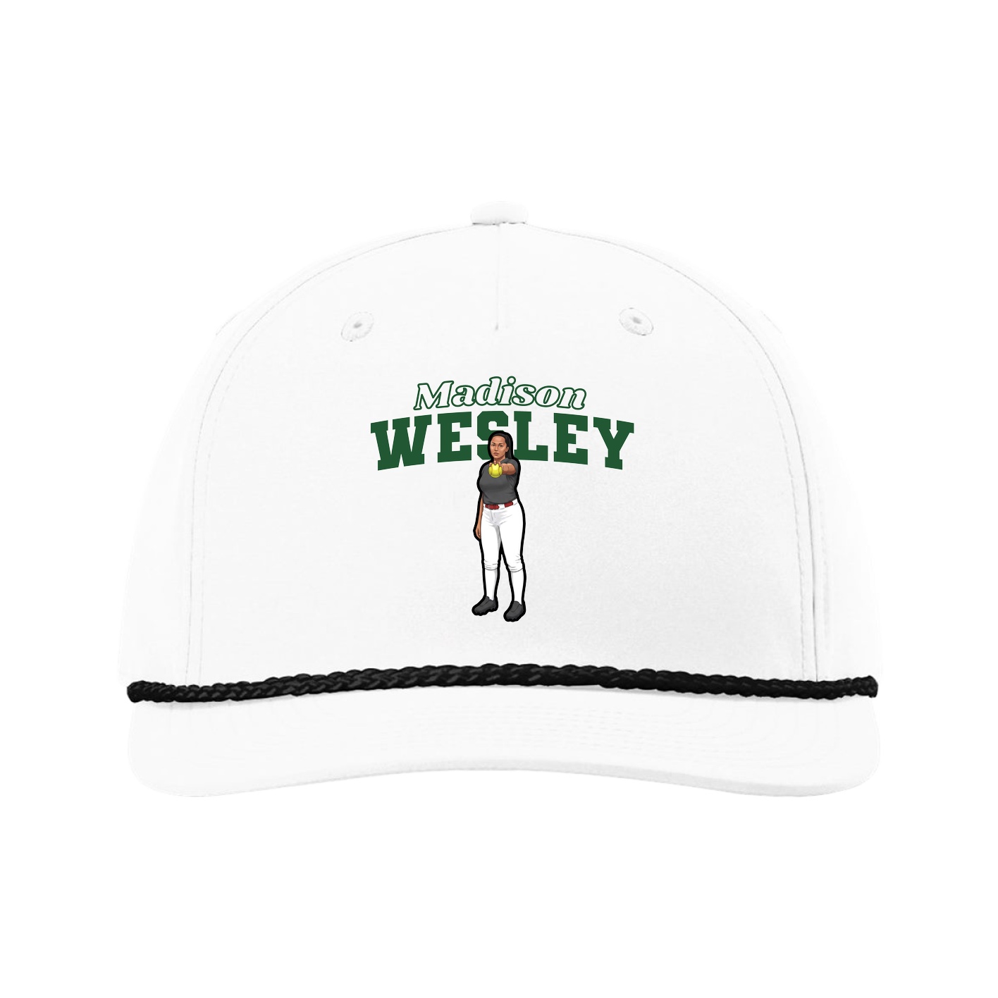 Five-Panel Classic Rope Cap — Name Arch in White