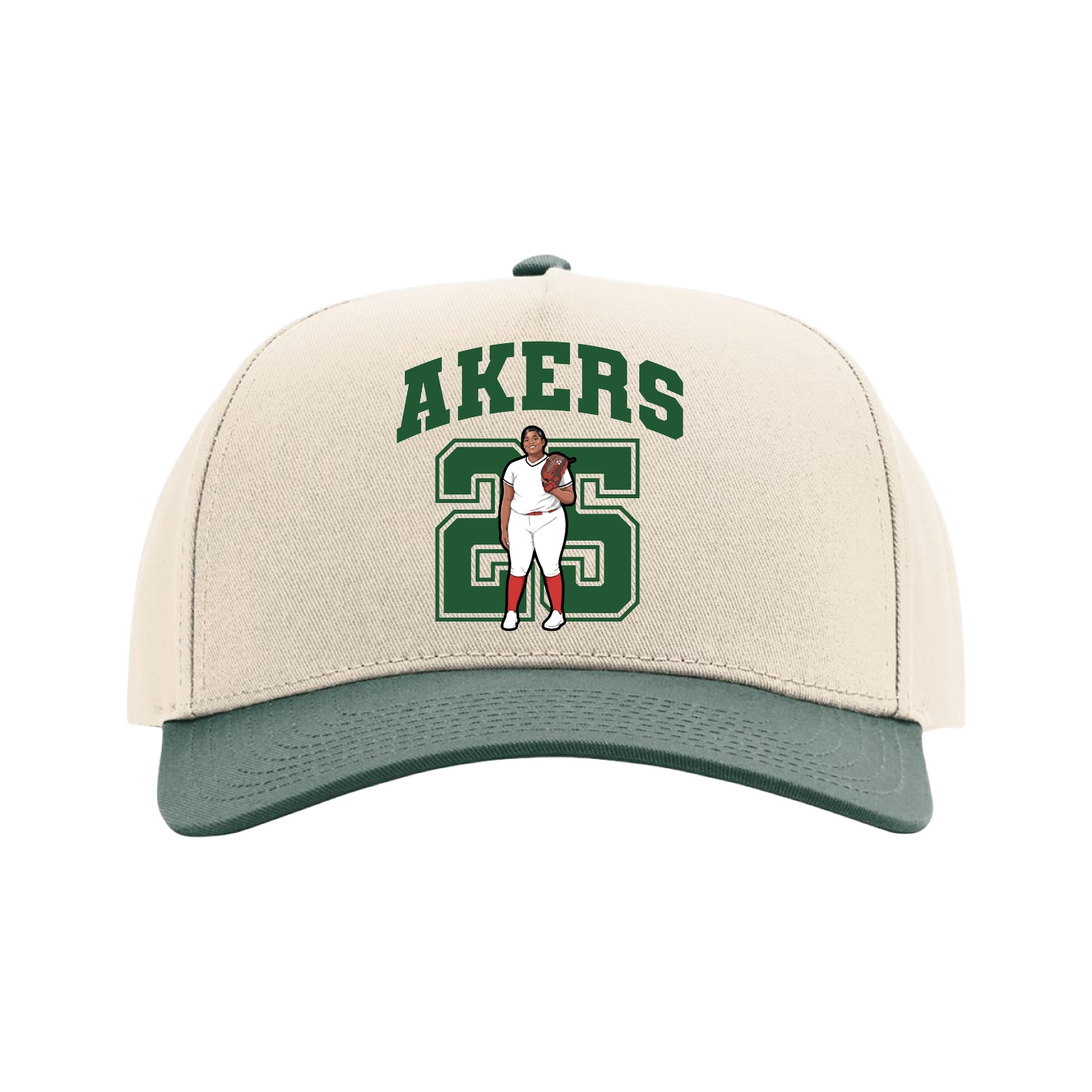 Full Fabric Five-Panel Champ Cap — Number in Cream/Green