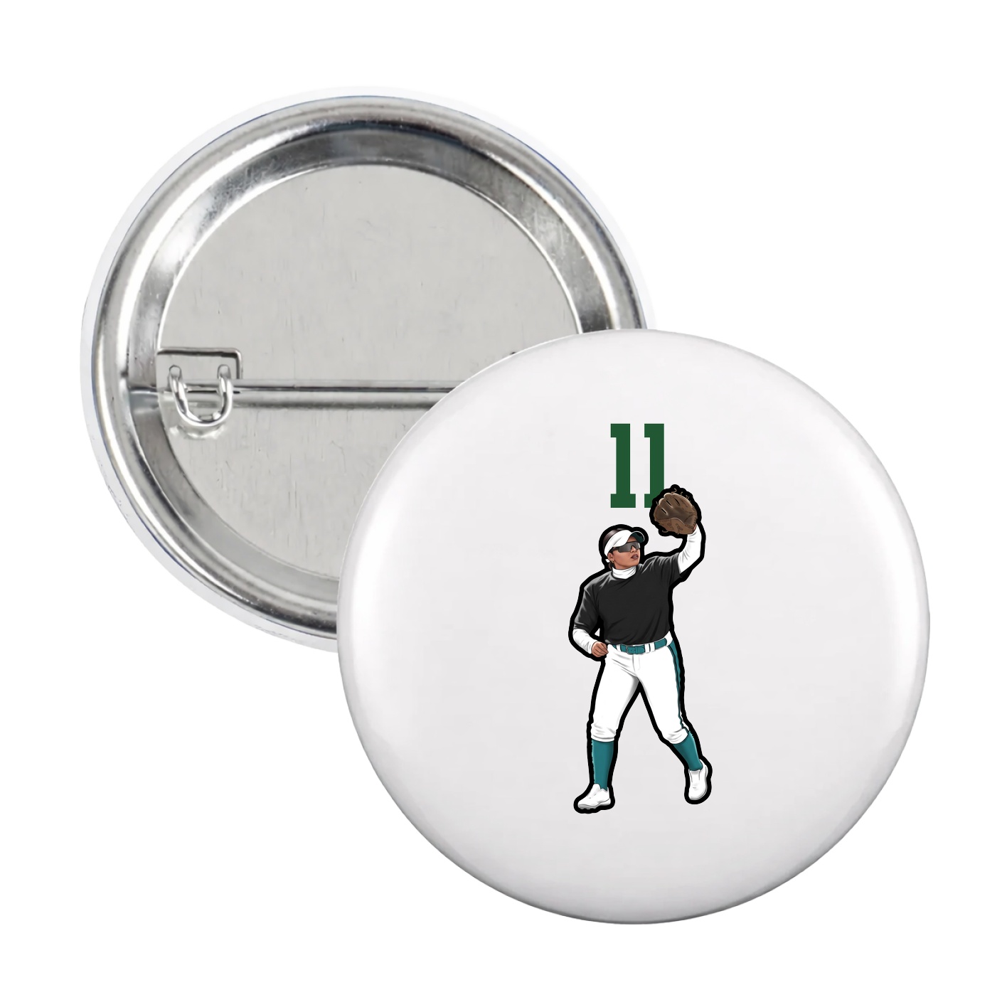 Game Day Button — Number Top in White