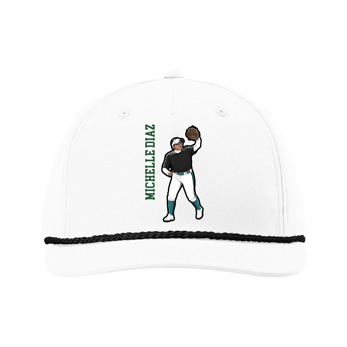 Five-Panel Classic Rope Cap — Name Vertical in White