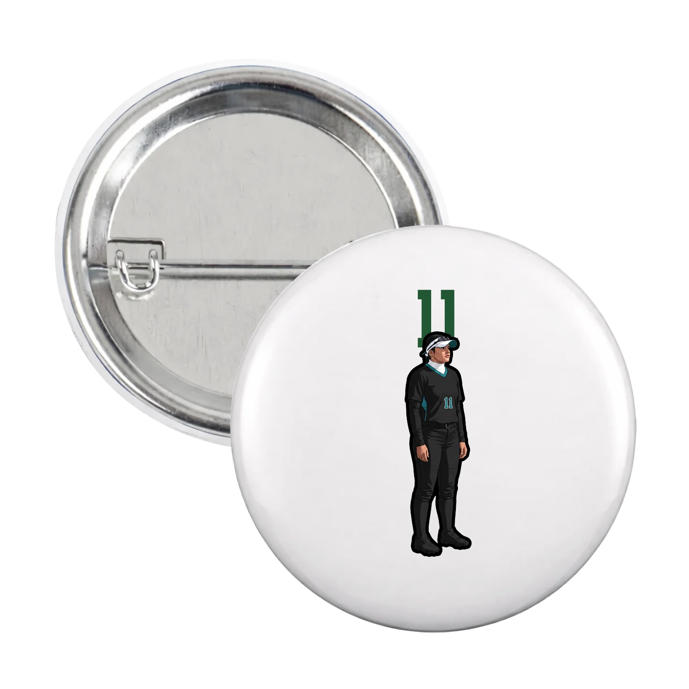 Game Day Button — Number Top in White