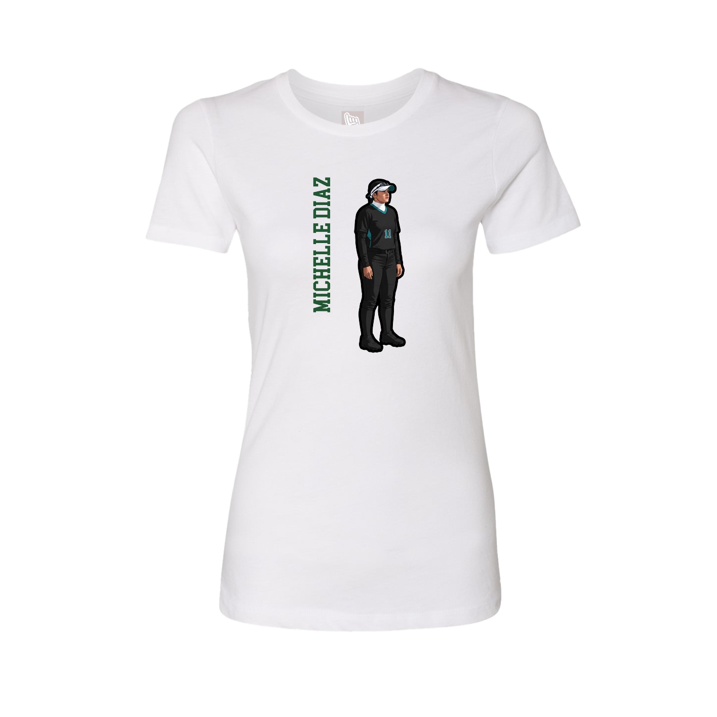Fitted Women's Tee — Name Vertical in White