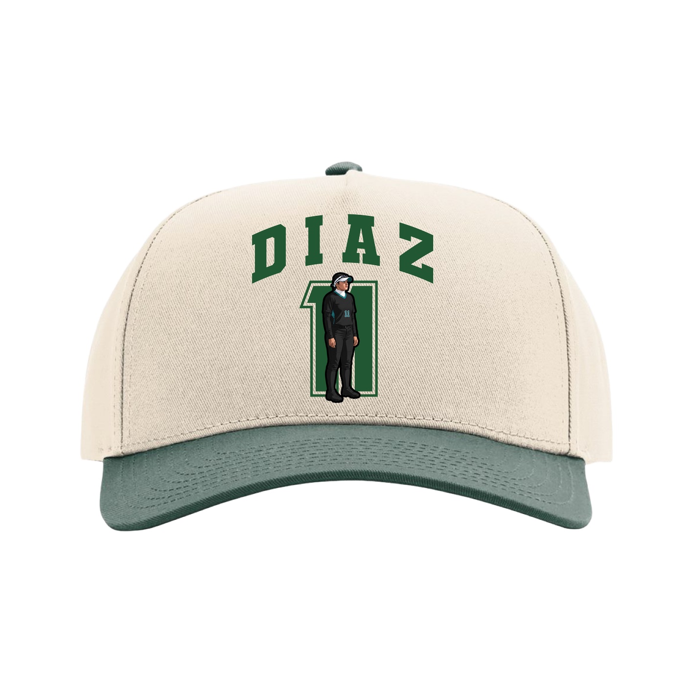 Full Fabric Five-Panel Champ Cap — Number in Cream/Green