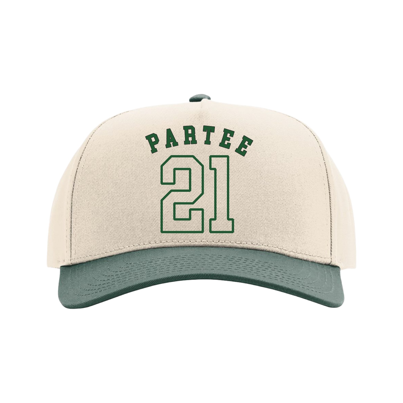 Full Fabric Five-Panel Champ Cap — Shirsey Arch in Cream/Green