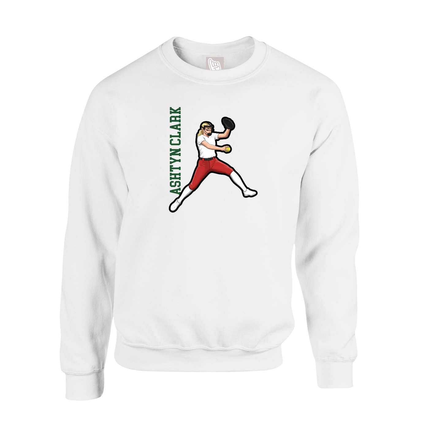Fleece Crew — Name Vertical in White