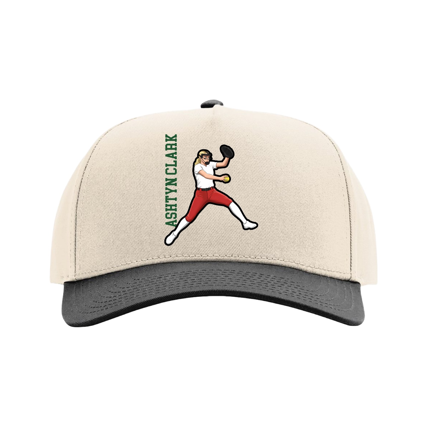Full Fabric Five-Panel Champ Cap — Name Vertical in Cream/Black