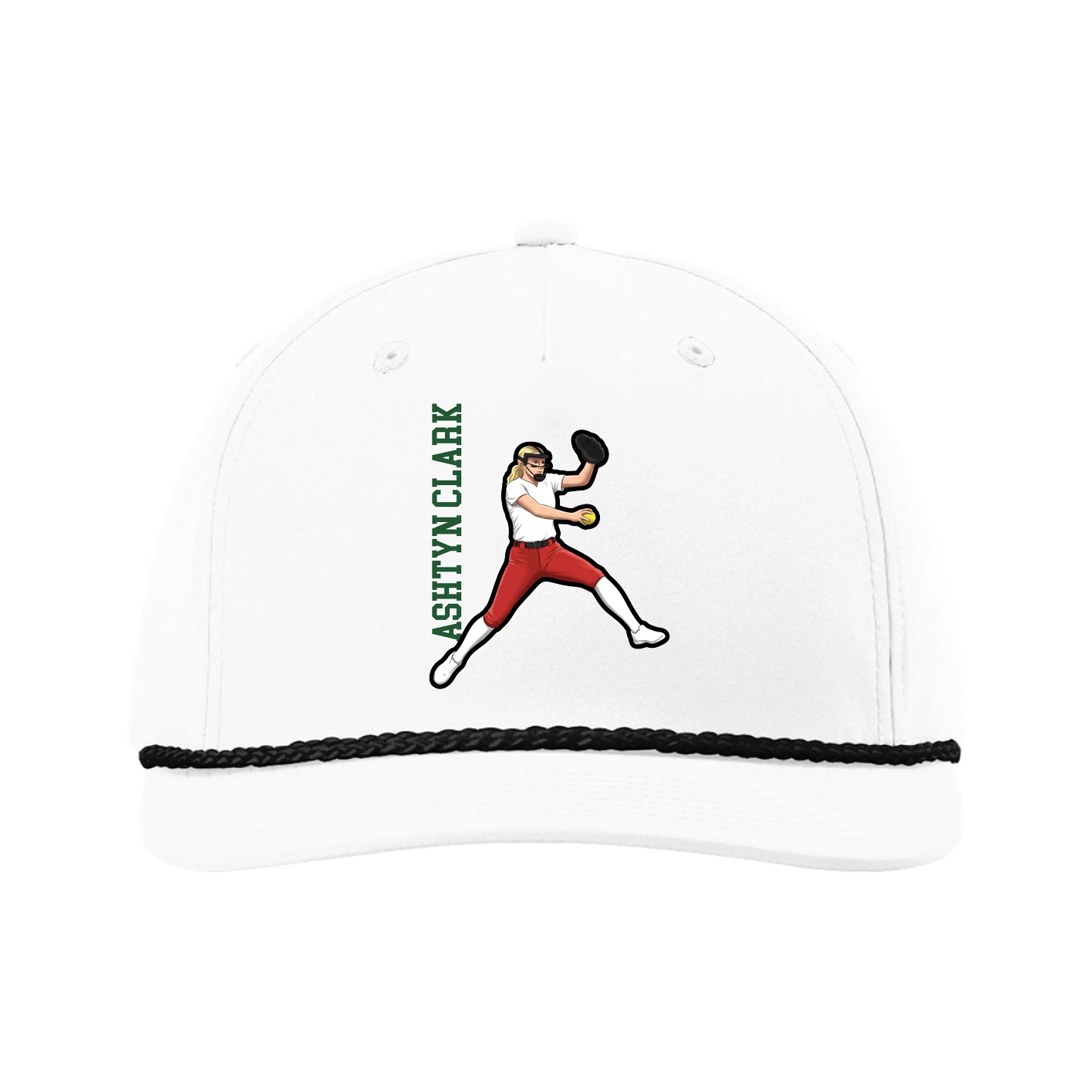 Five-Panel Classic Rope Cap — Name Vertical in White