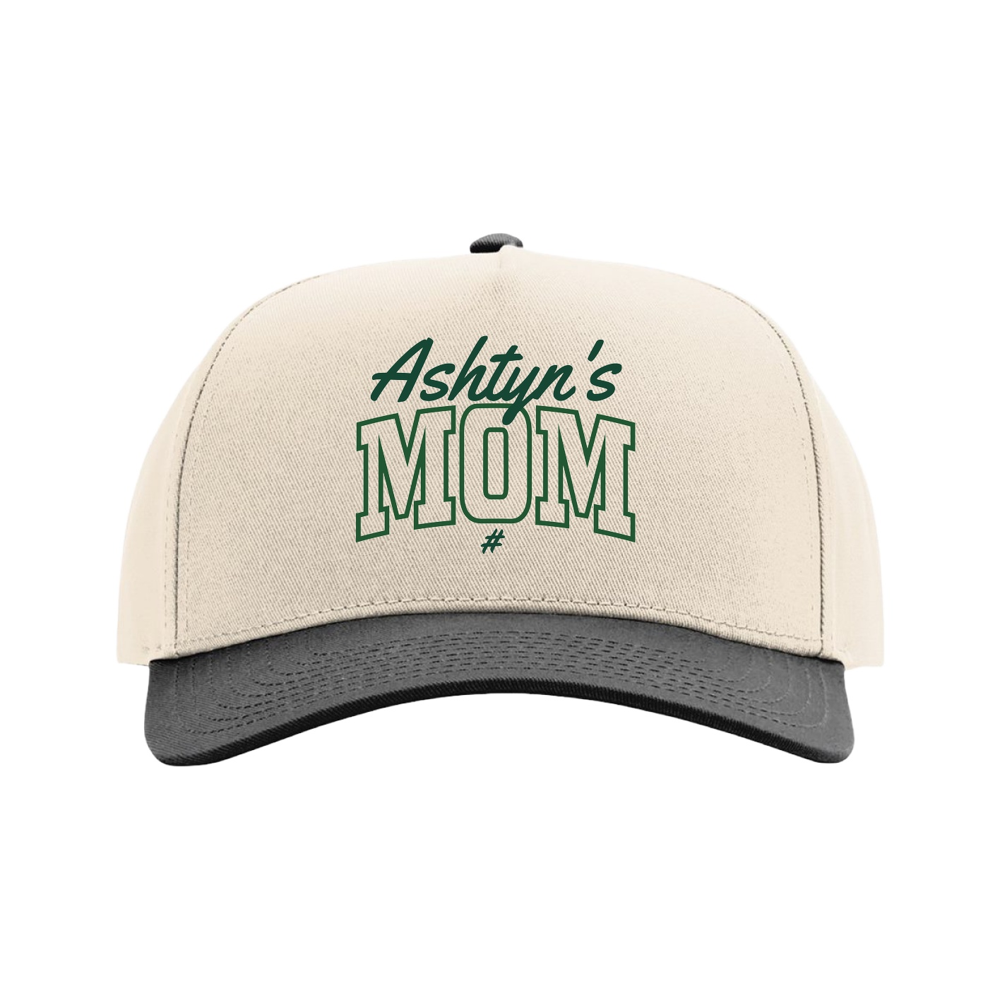 Full Fabric Five-Panel Champ Cap — Mothers Day Arch Script in Cream/Black