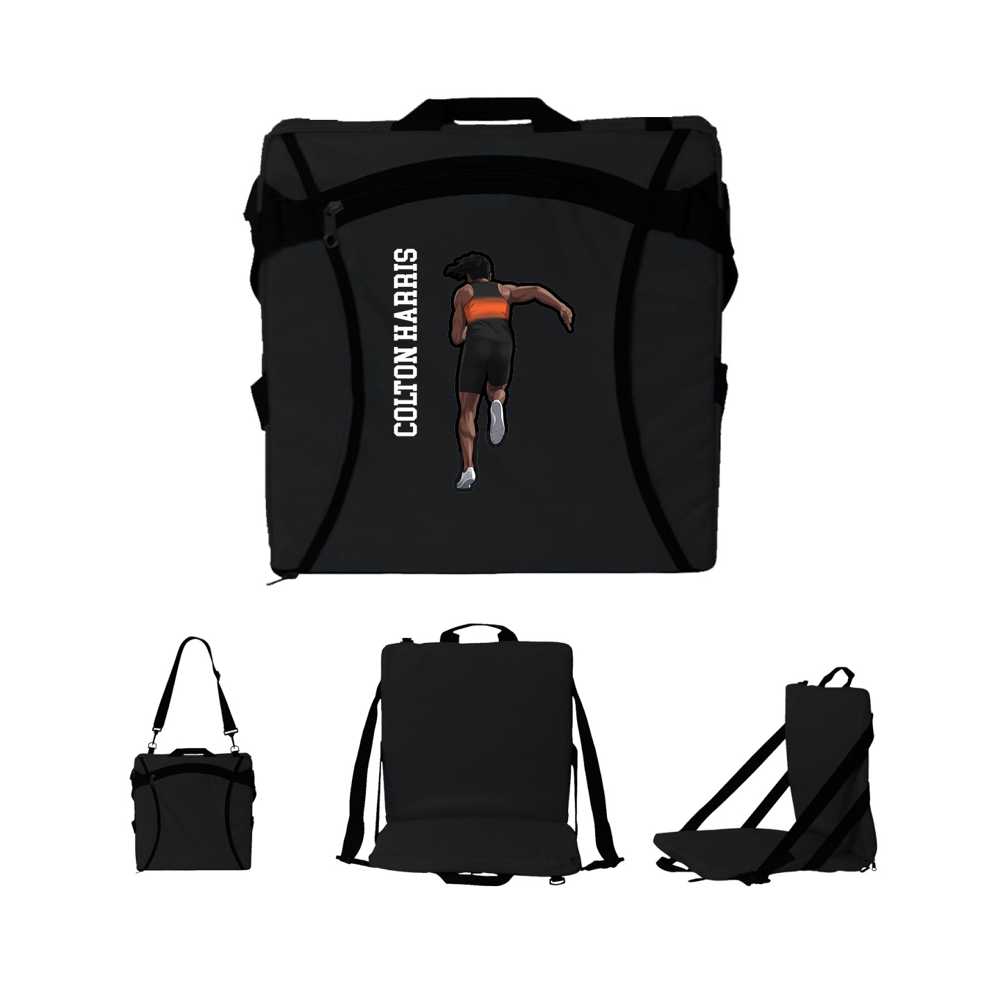 Folding Stadium Seat — Name Vertical in Black