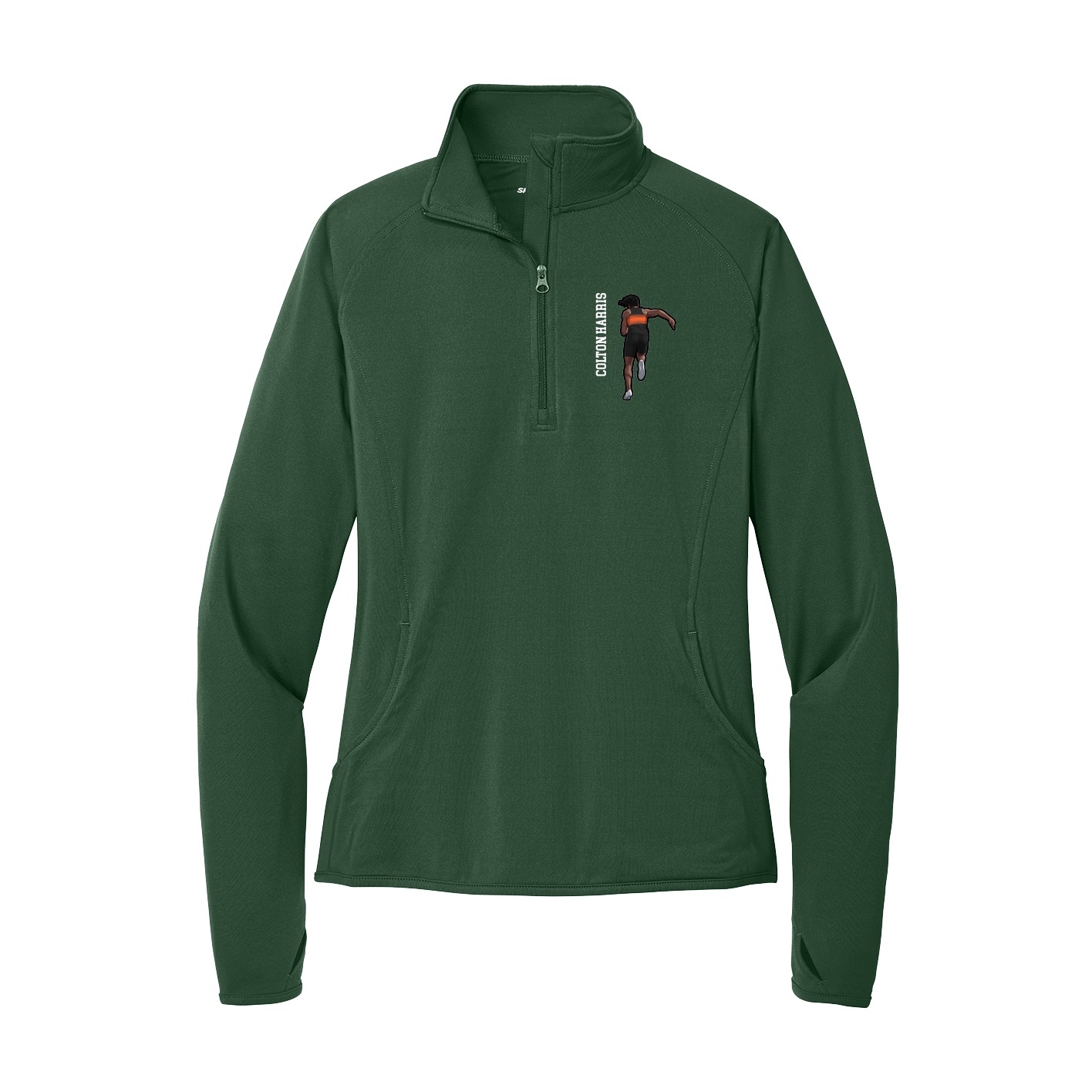 Women's Q-Zip Pullover — Name Vertical in Green