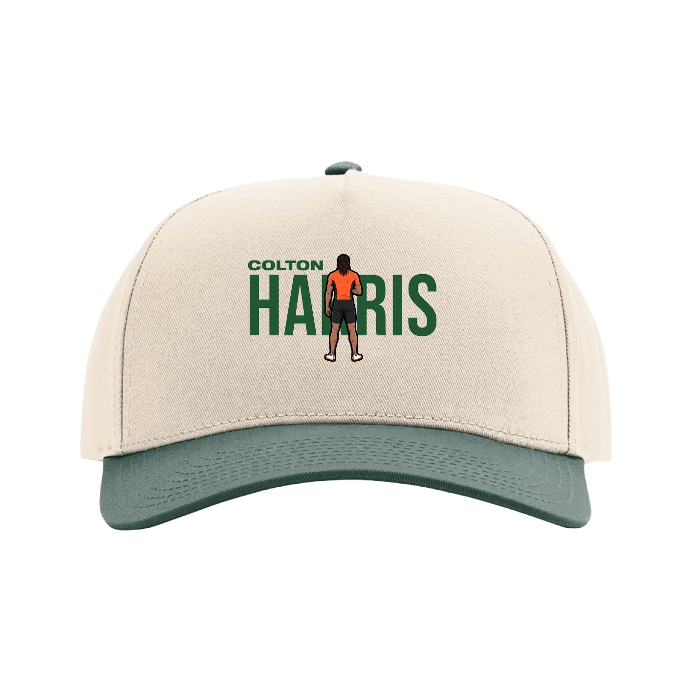 Full Fabric Five-Panel Champ Cap — Player Name in Cream/Green