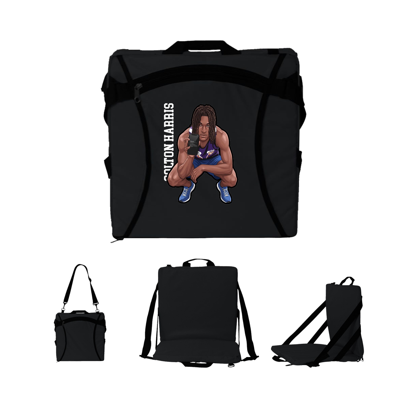 Folding Stadium Seat — Name Vertical in Black