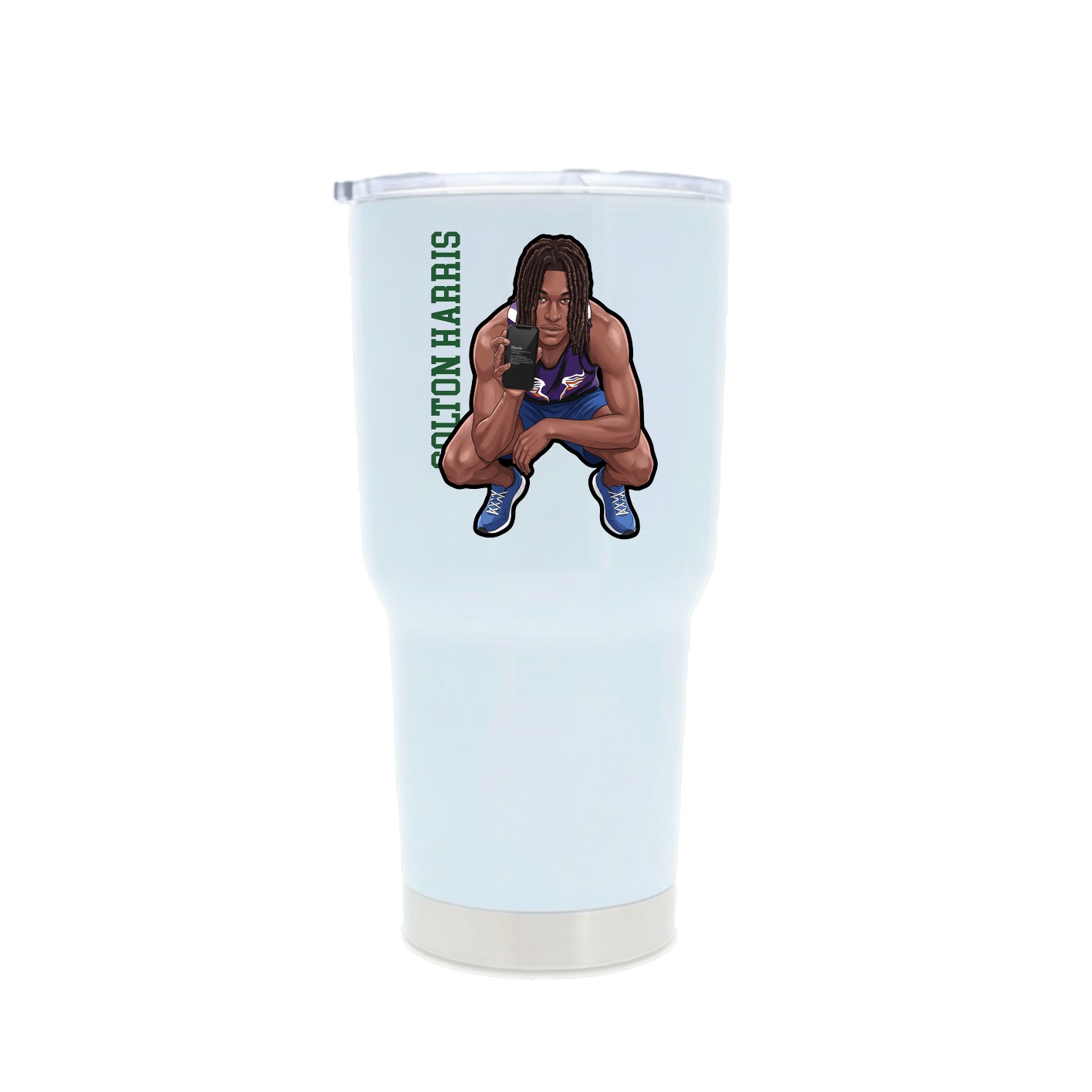 30oz Stainless Steel Tumbler — Name Vertical in White