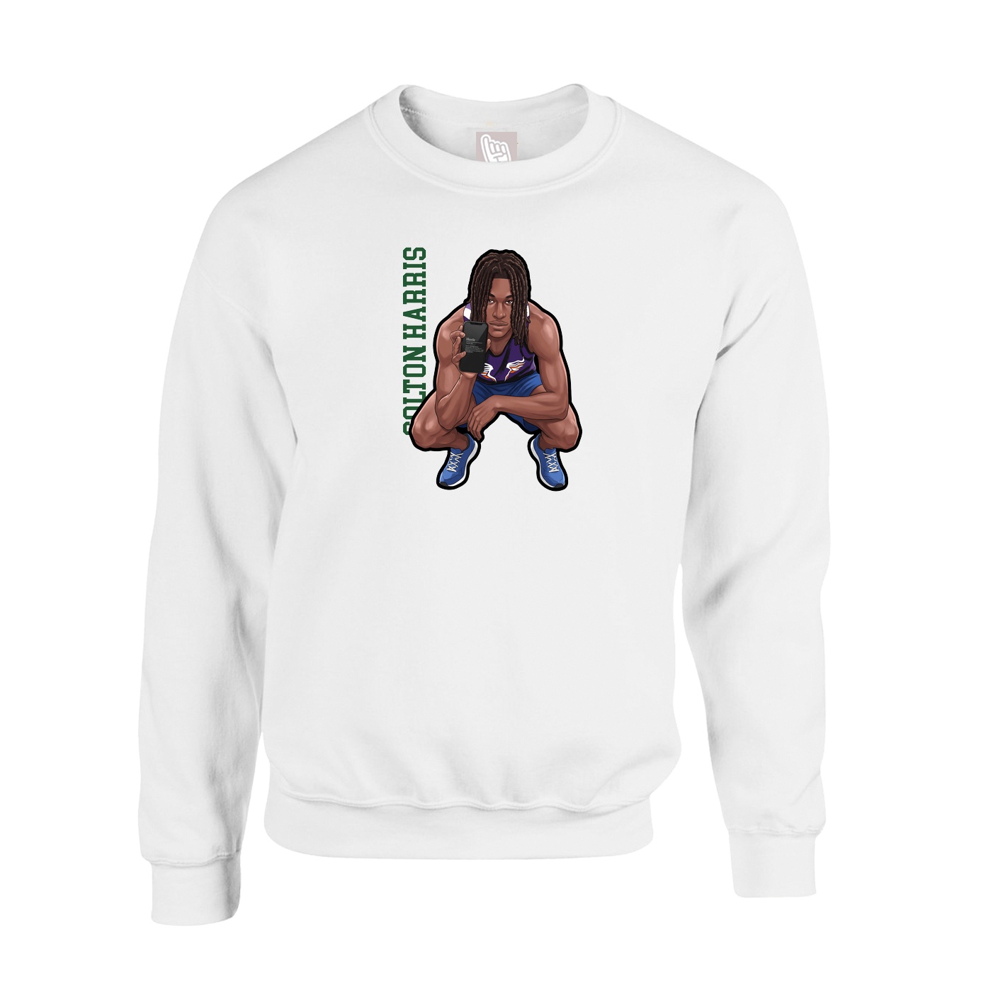 Fleece Crew — Name Vertical in White