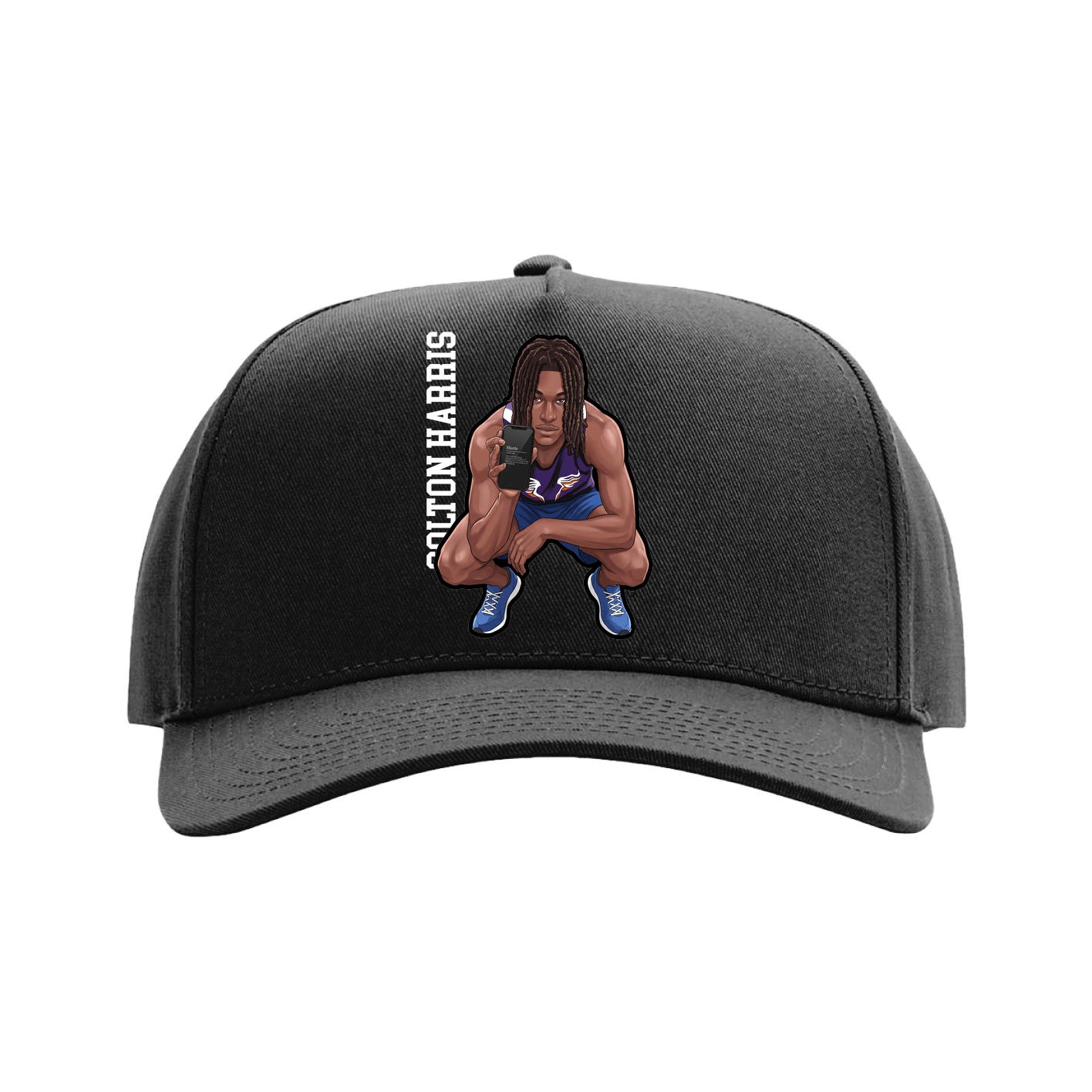 Full Fabric Five-Panel Champ Cap — Name Vertical in Black