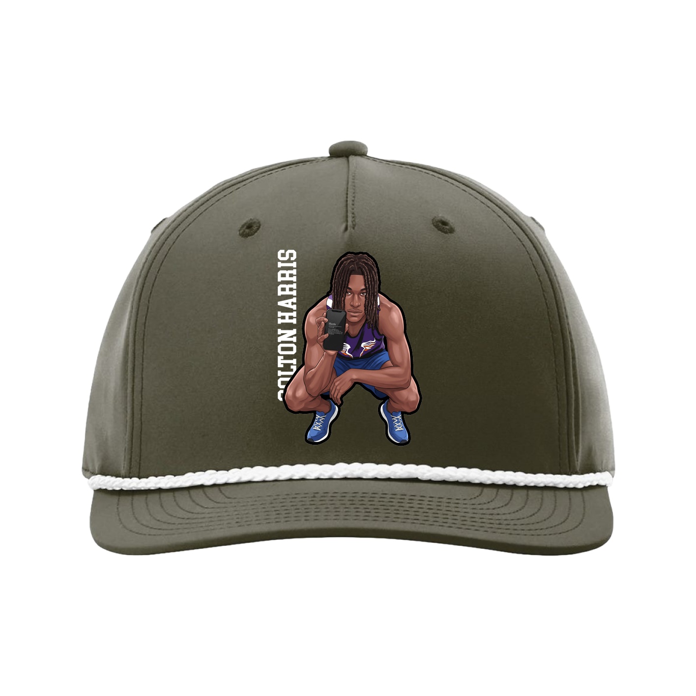 Five-Panel Classic Rope Cap — Name Vertical in Green