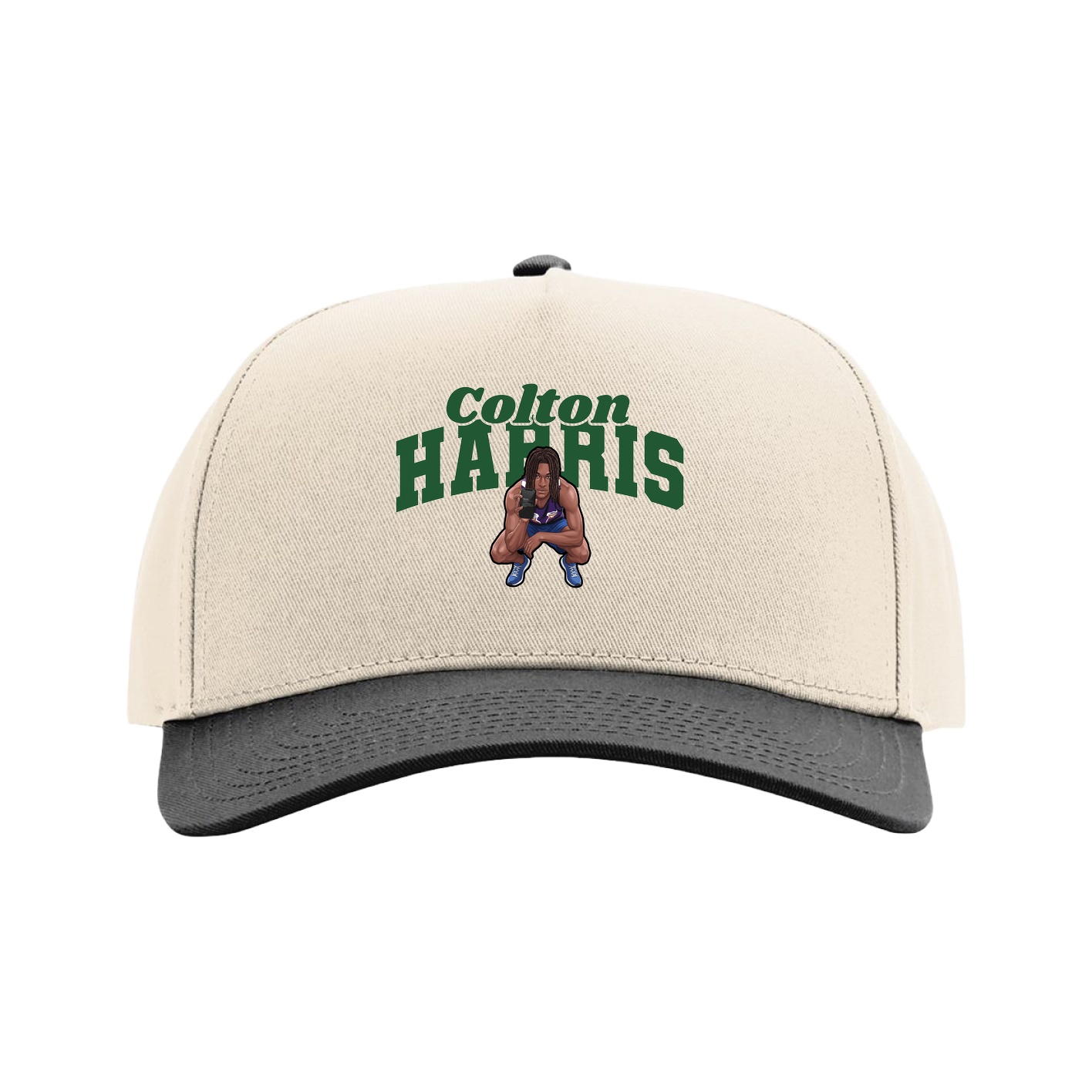 Full Fabric Five-Panel Champ Cap — Signature Arch in Cream/Black