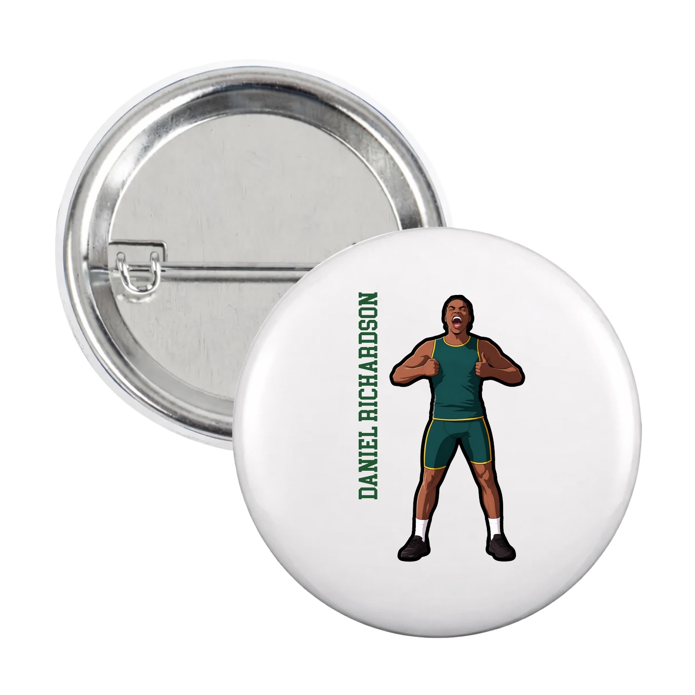 Game Day Button — Name Vertical in White