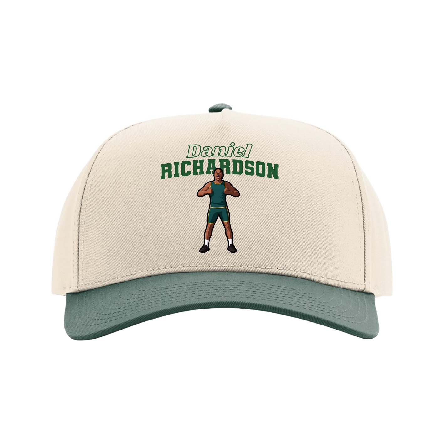 Full Fabric Five-Panel Champ Cap — Name Arch in Cream/Green