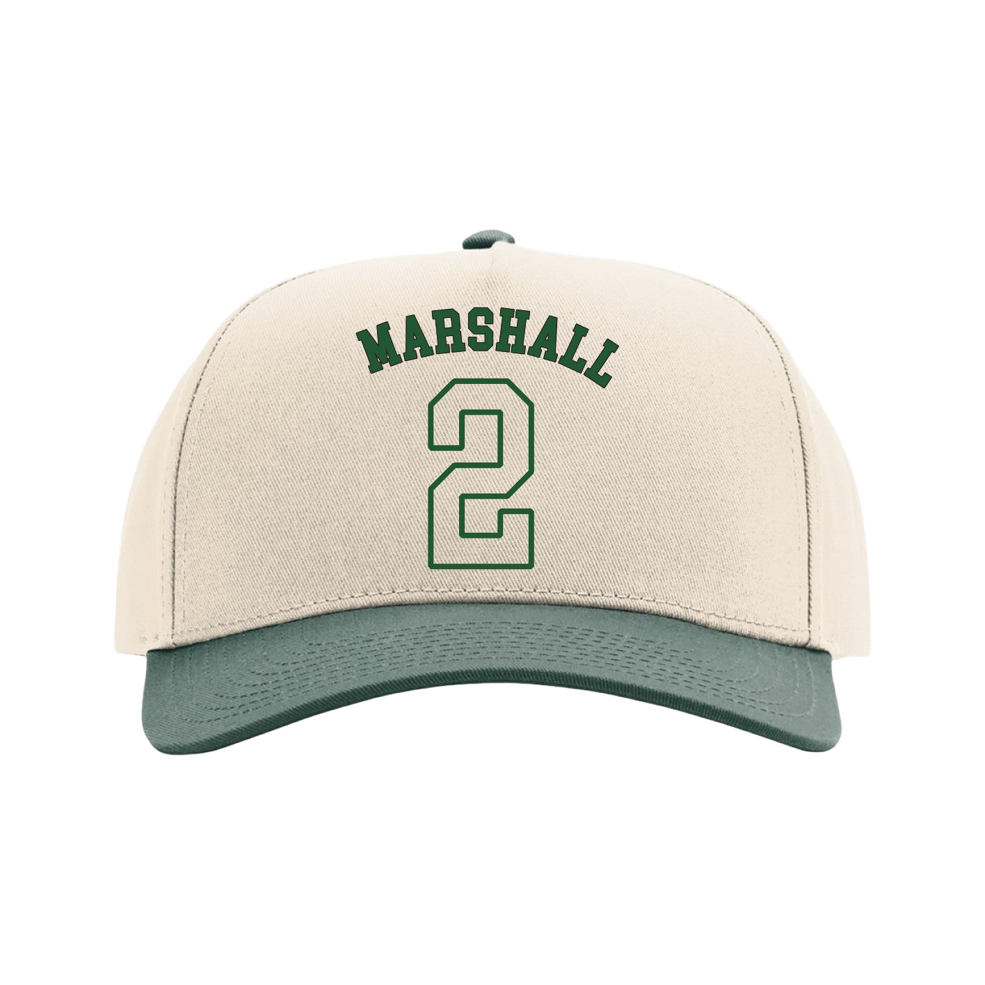 Full Fabric Five-Panel Champ Cap — Shirsey Arch in Cream/Green