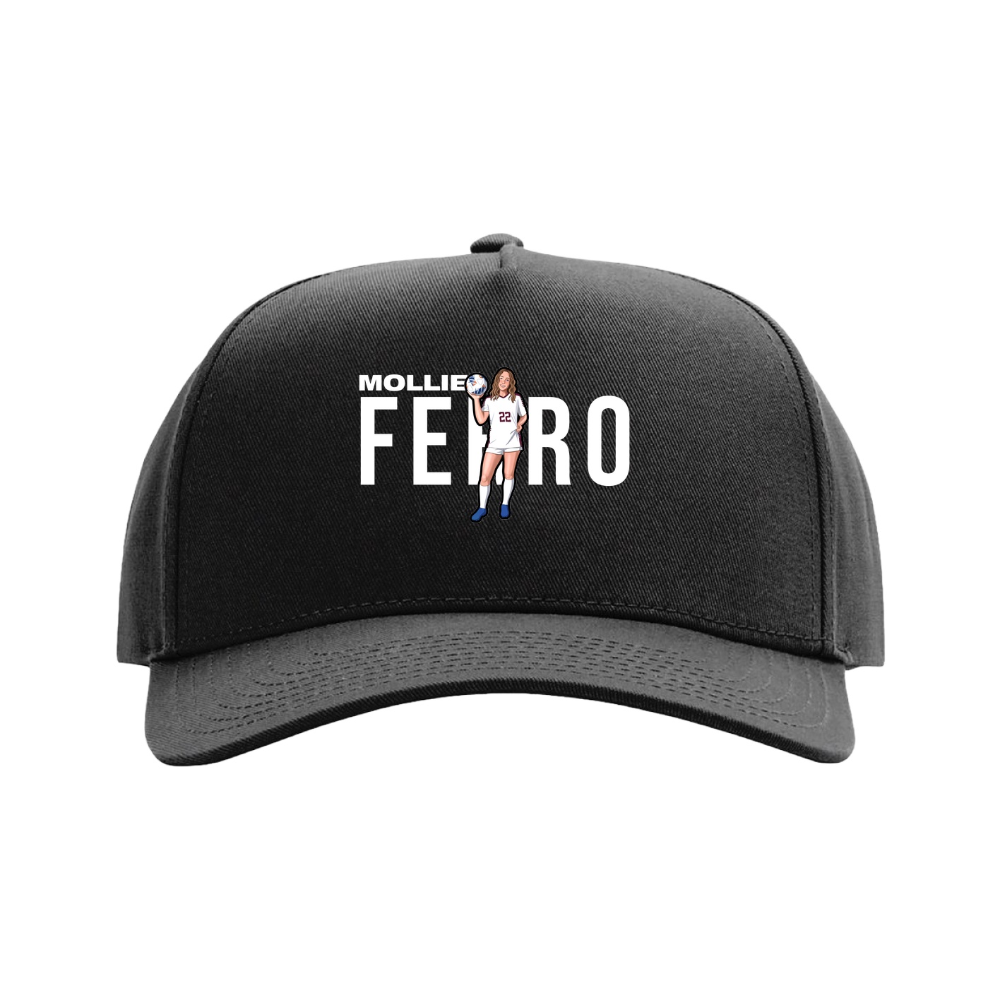 Full Fabric Five-Panel Champ Cap — Player Name in Black