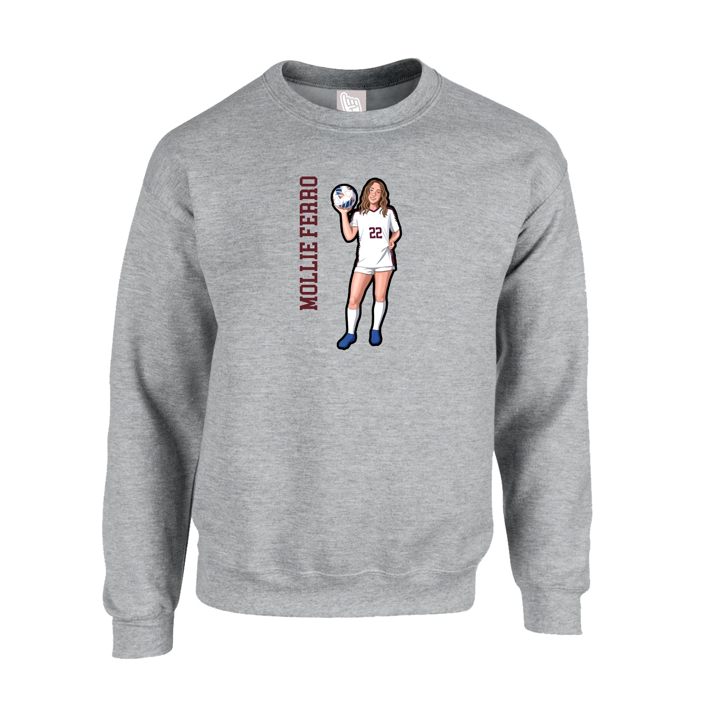 Fleece Crew — Name Vertical in Grey