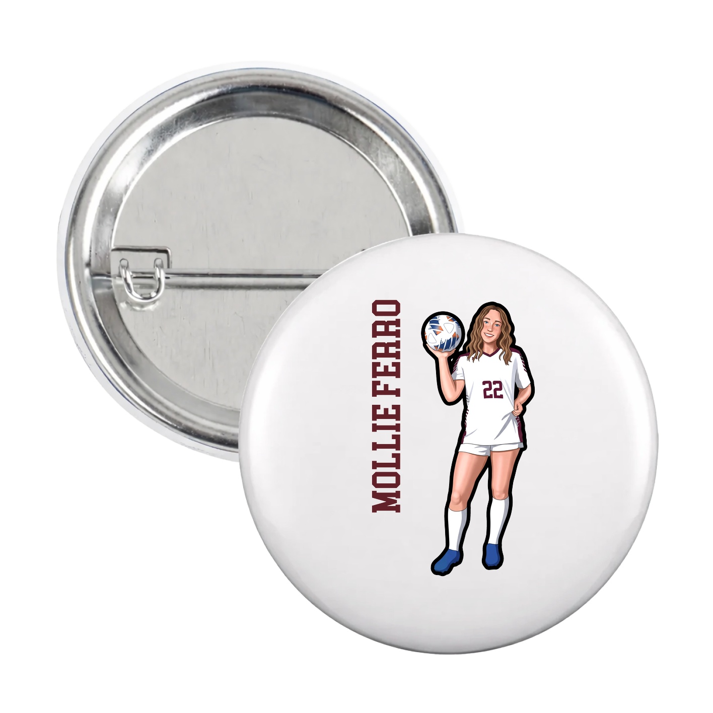 Game Day Button — Name Vertical in White