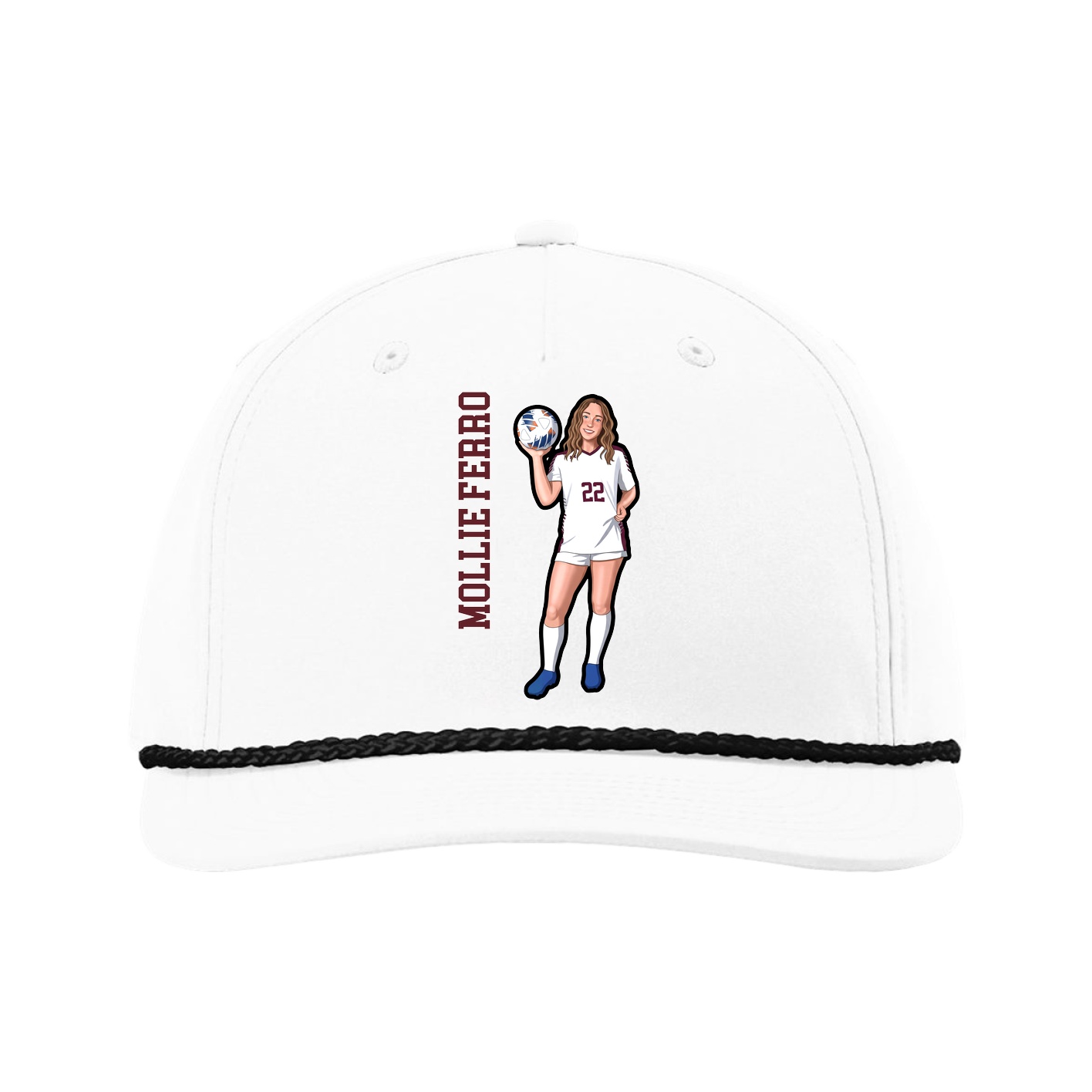 Five-Panel Classic Rope Cap — Name Vertical in White